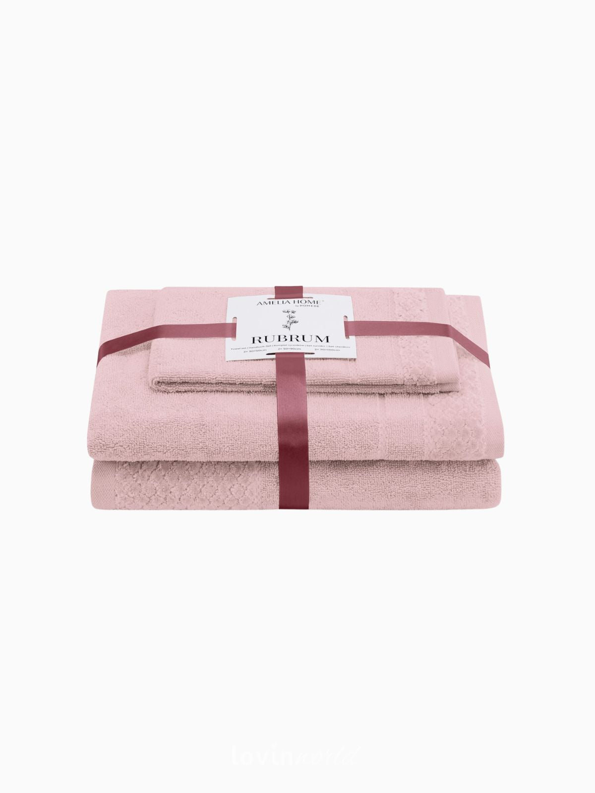 Set 3 Asciugamani da bagno Rubrum in 100% cotone, colore rosa-1