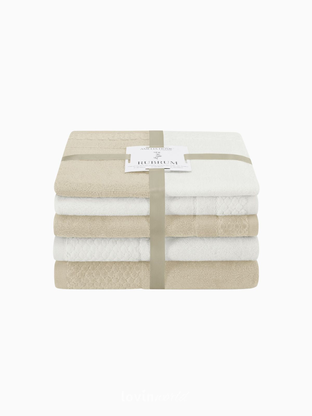 Set 6 Asciugamani da bagno Rubrum in 100% cotone, colore beige e bianco-1