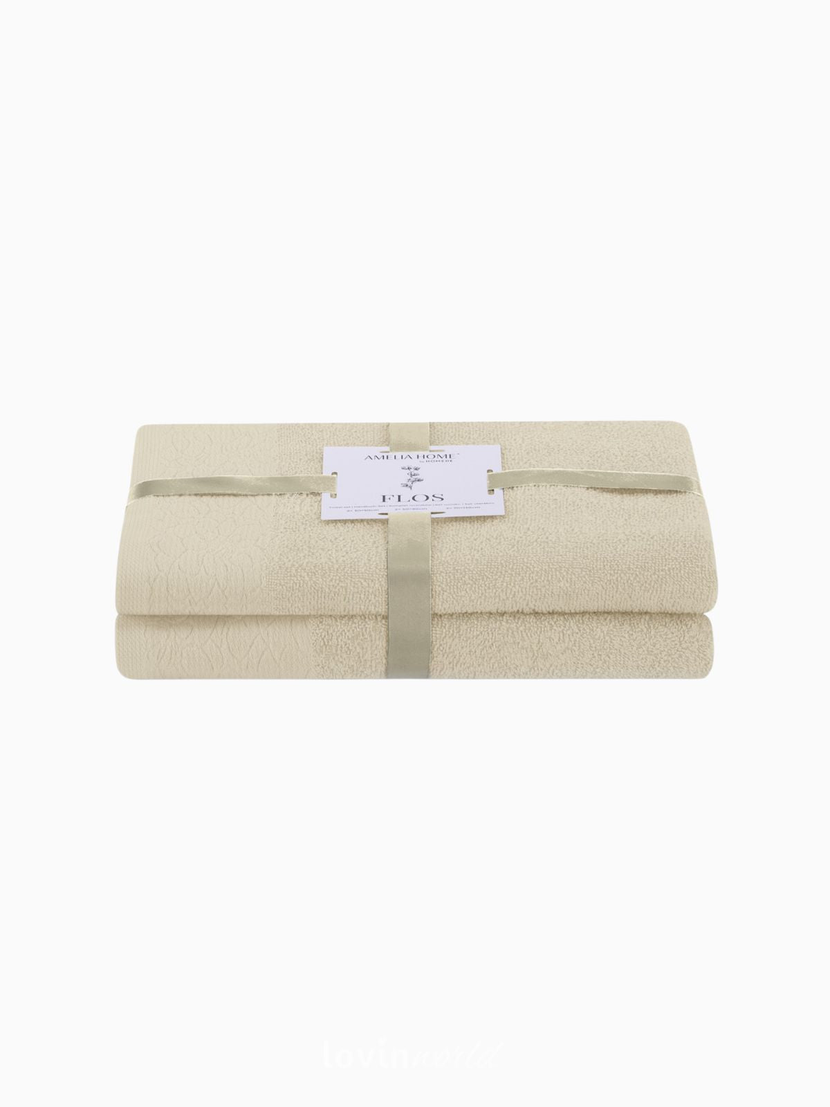 Set 2 Asciugamani da bagno Flos in 100% cotone, colore beige-1
