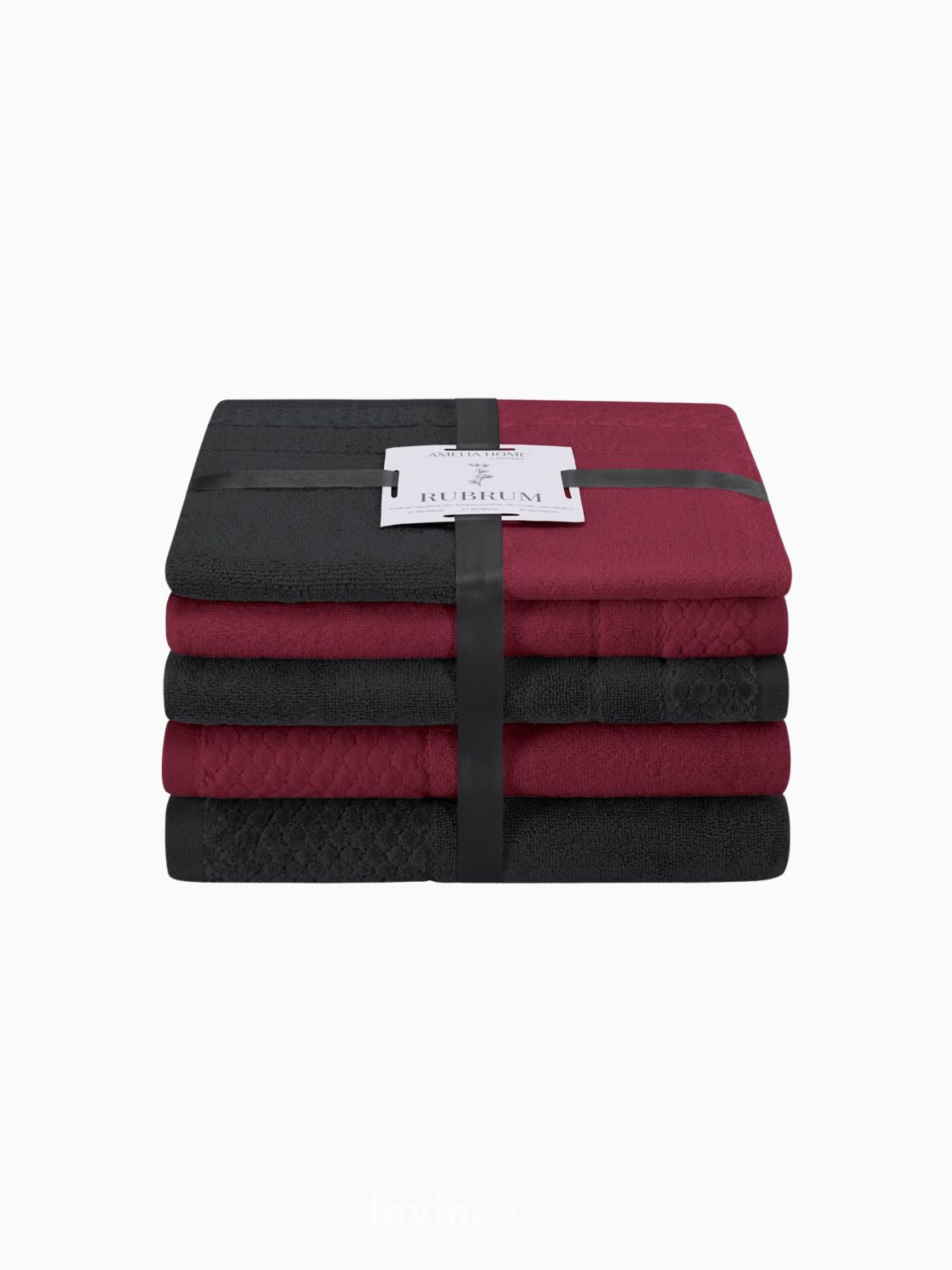 Set 6 Asciugamani da bagno Rubrum in 100% cotone, colore nero e rosso-1