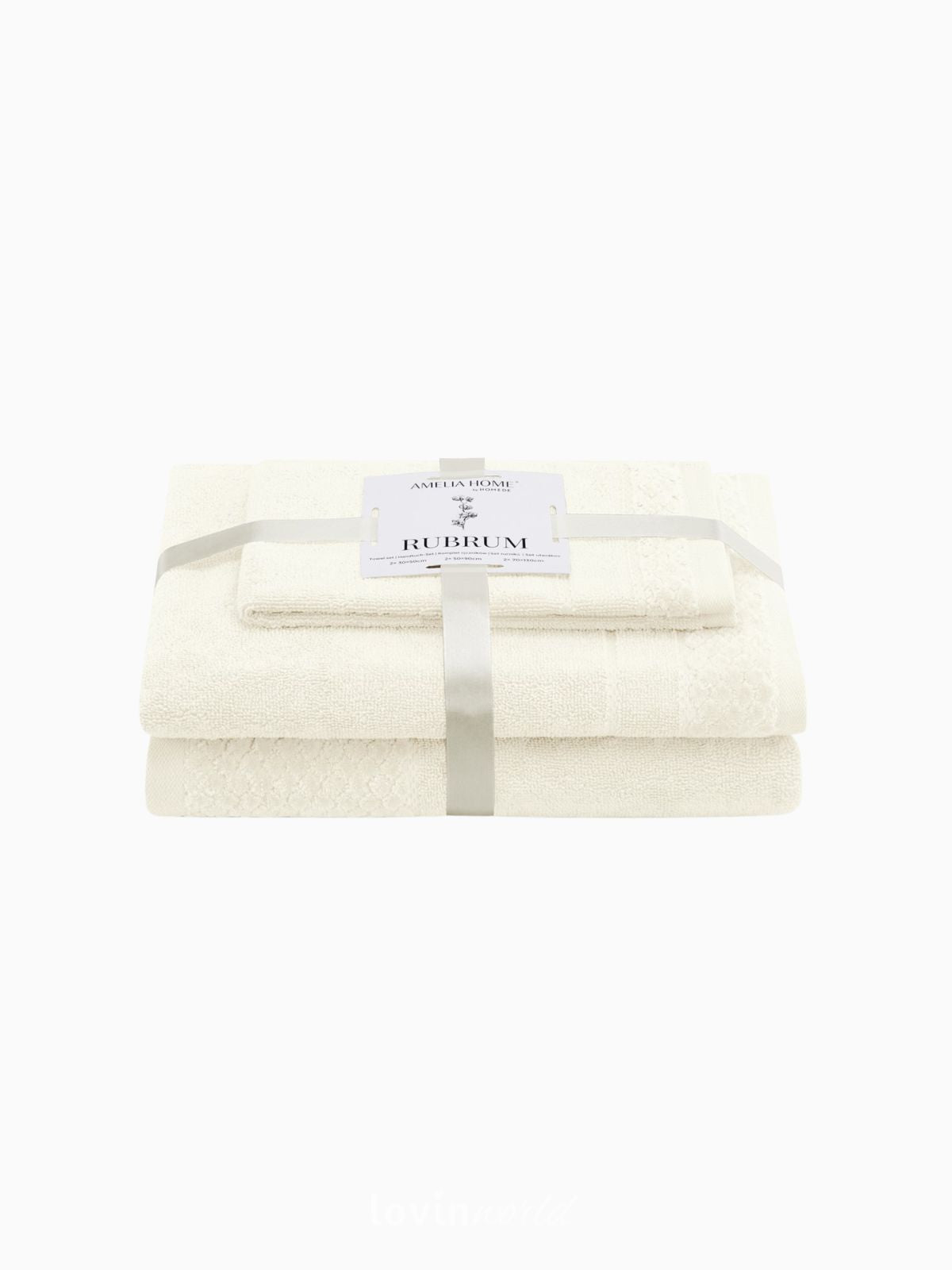 Set 3 Asciugamani da bagno Rubrum in 100% cotone, colore crema-1
