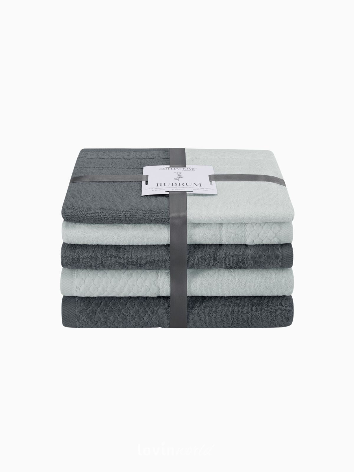 Set 6 Asciugamani da bagno Rubrum in 100% cotone, colore grigio chiaro e scuro-1