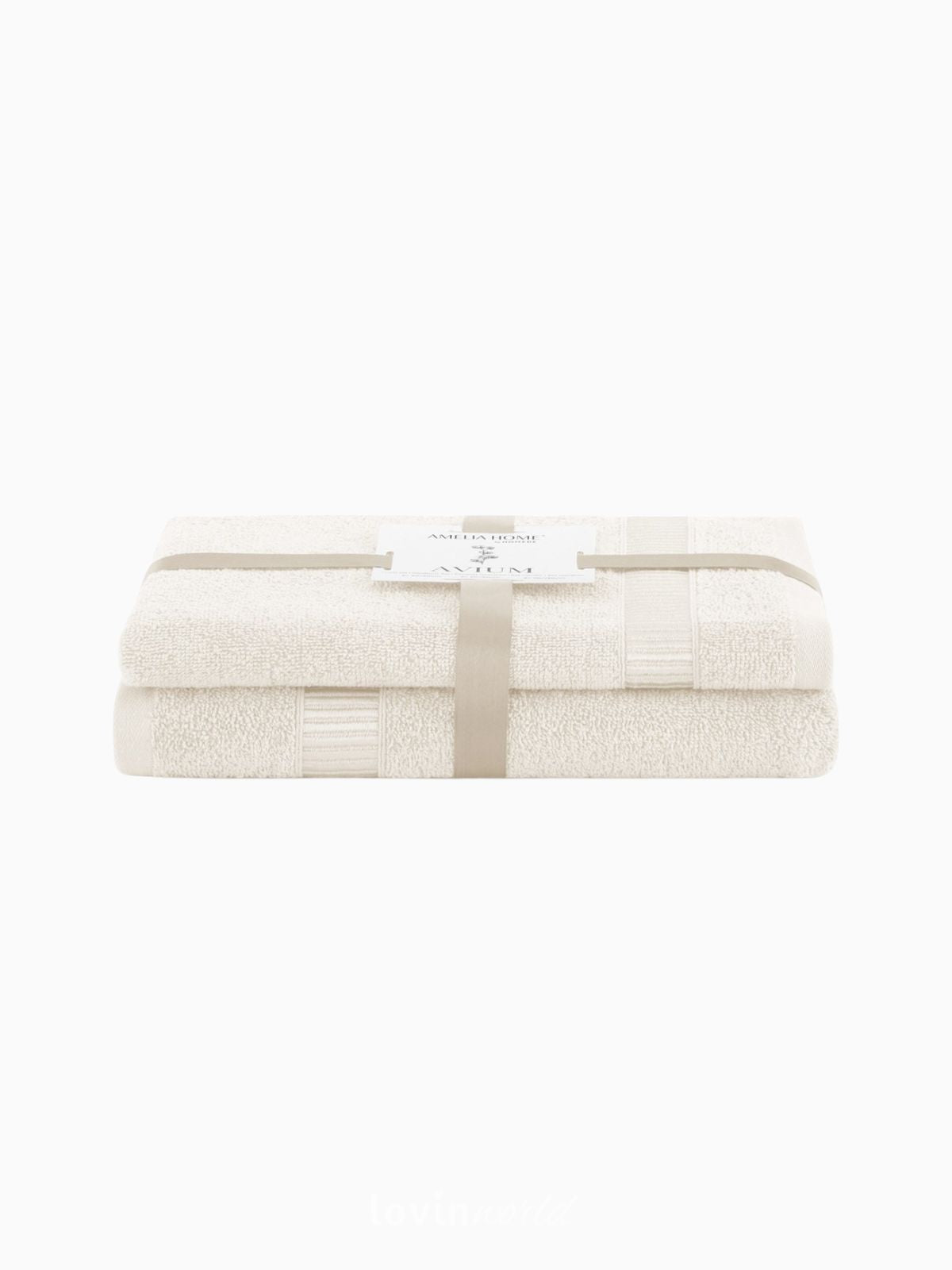 Set 2 Asciugamani da bagno Avium in 100% cotone, colore crema-1