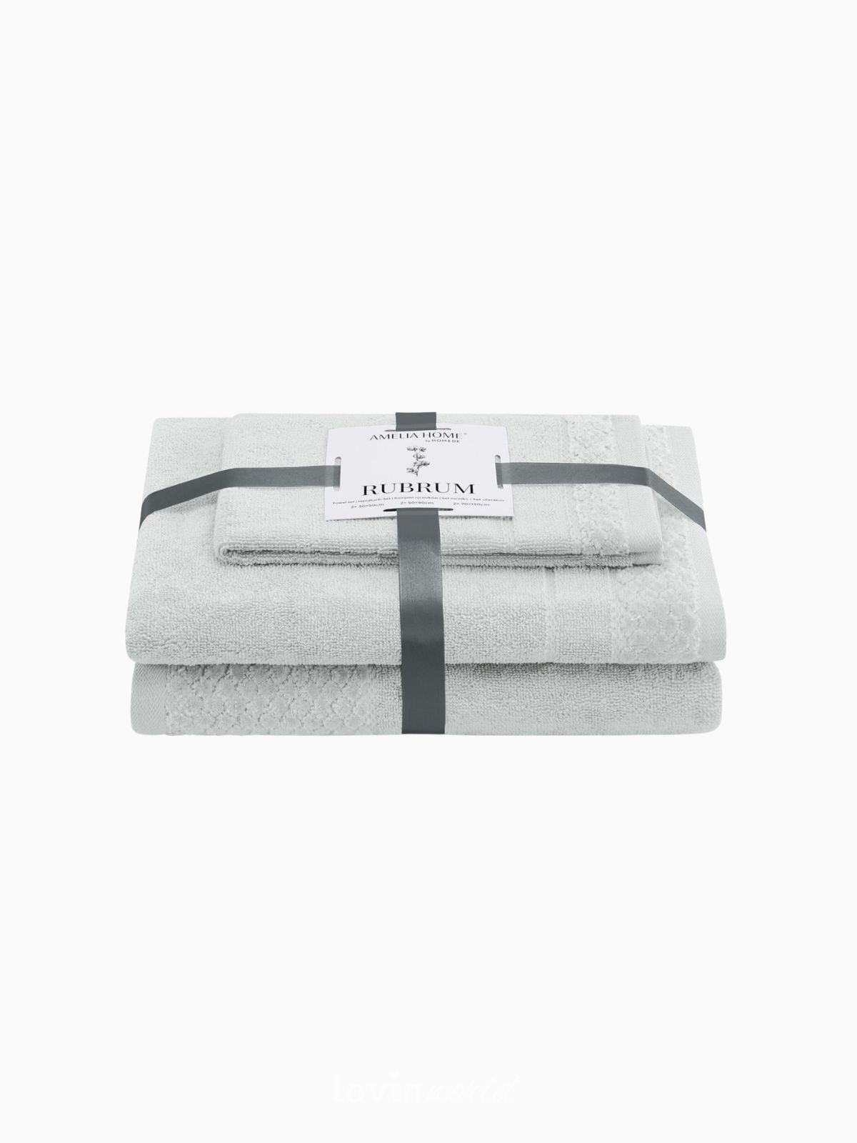 Set 3 Asciugamani da bagno Rubrum in 100% cotone, colore grigio chiaro-1