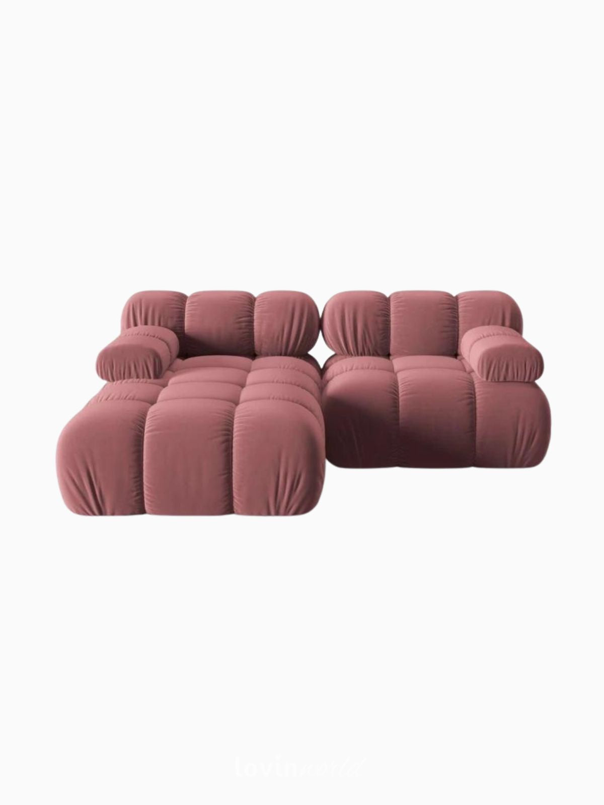 Divano modulare 3 posti Bellis in velluto, colore rosa-1
