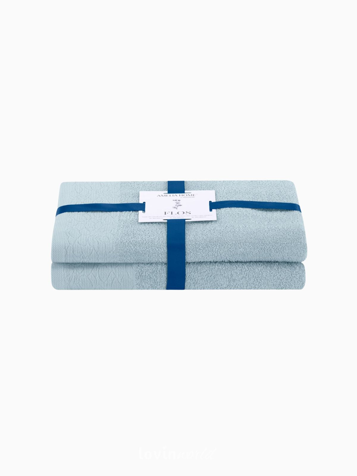 Set 2 Asciugamani da bagno Flosin in 100% cotone, colore celeste