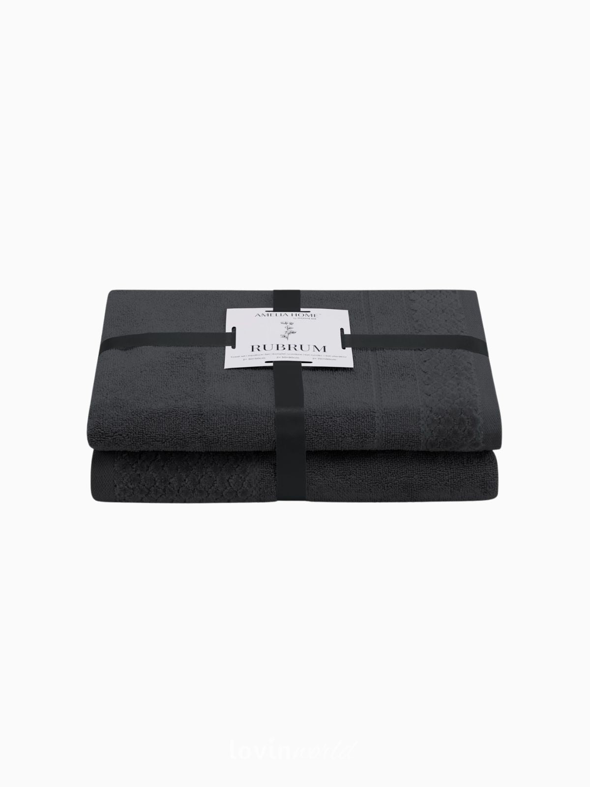 Set 2 Asciugamani da bagno Rubrum in 100% cotone, colore nero-1
