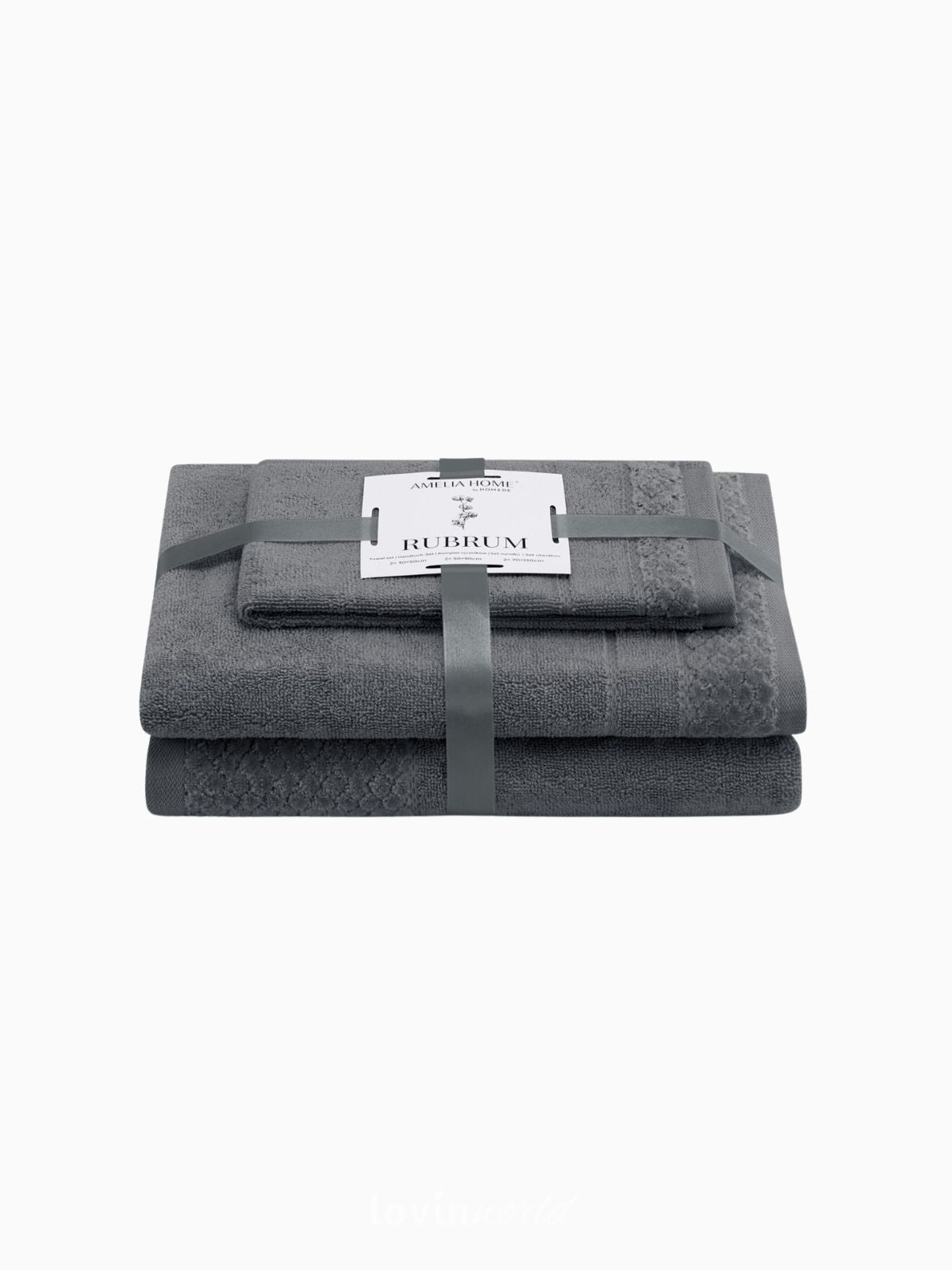 Set 3 Asciugamani da bagno Rubrum in 100% cotone, colore grigio-1
