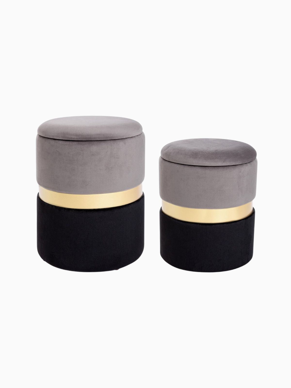 Set di 2 pouf contenitore POLINA in velluto grigio-nero