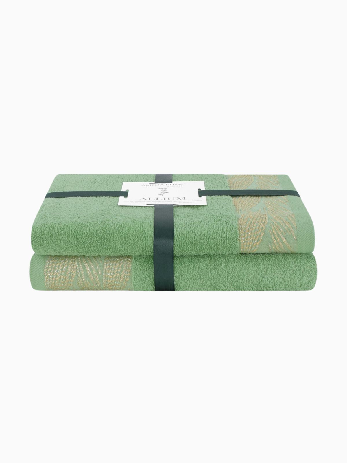 Set 2 Asciugamani da bagno Allium in 100% cotone, colore verde-1