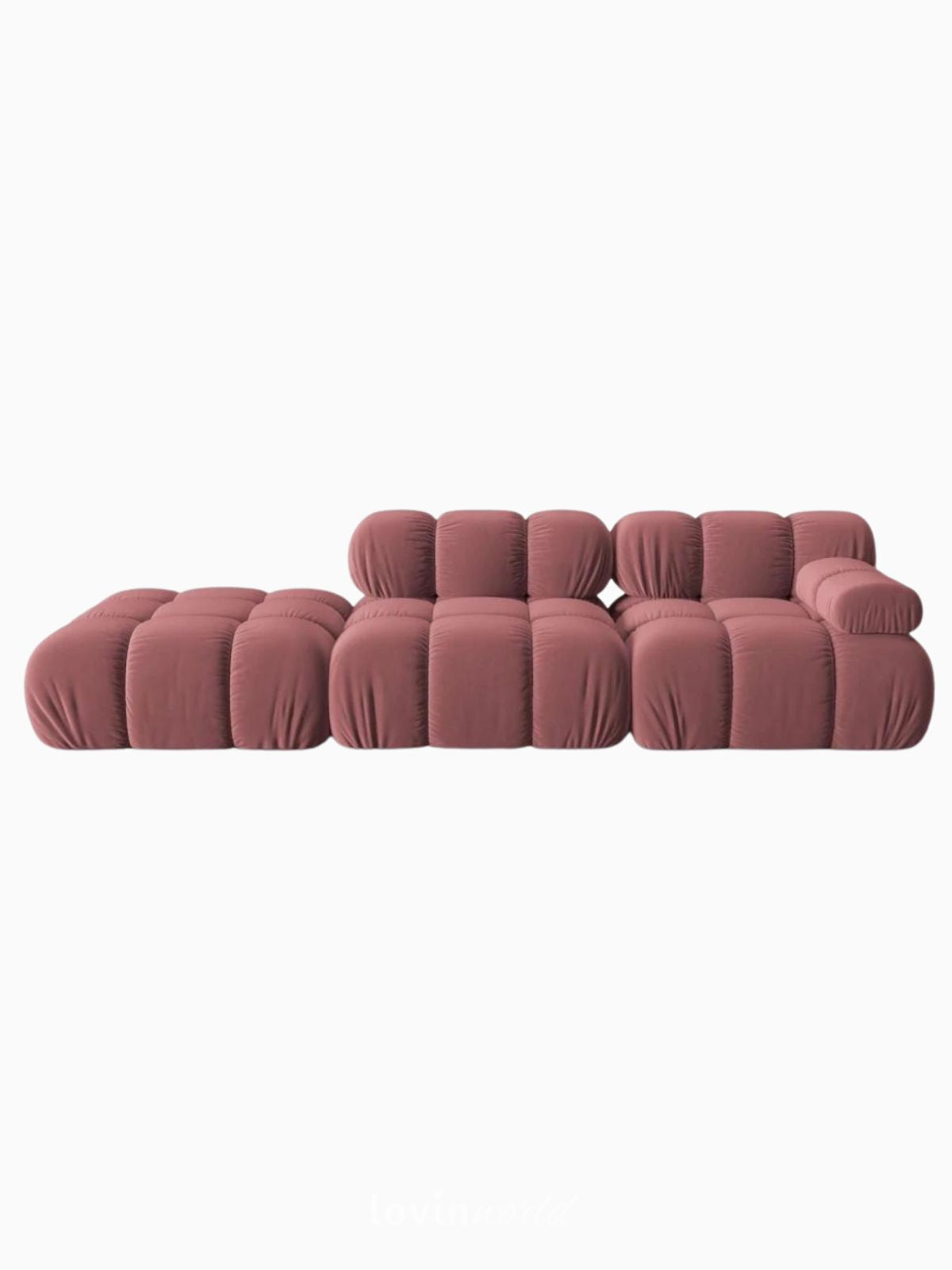 Divano modulare 4 sedute Bellis in velluto, colore rosa-1