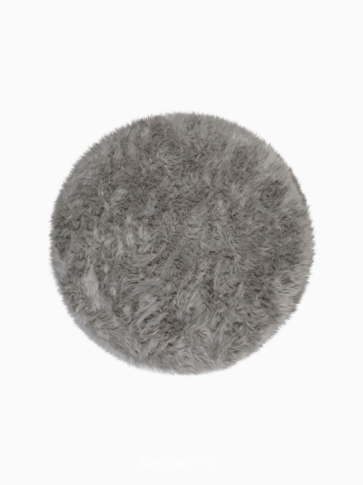 Tappeto rotondo shaggy Sheepskin in poliestere, colore grigio 120x120 cm.-1