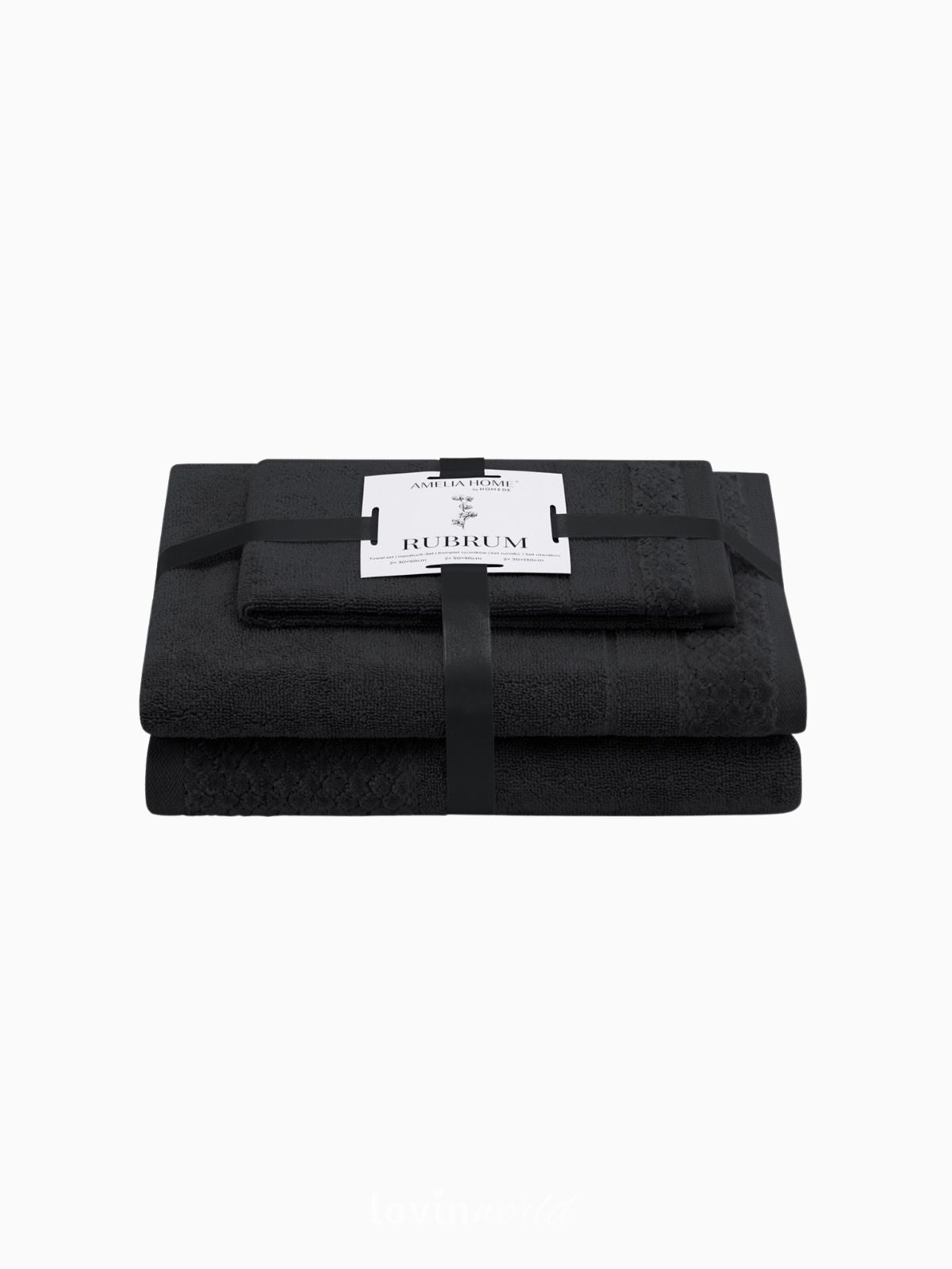 Set 3 Asciugamani da bagno Rubrum in 100% cotone, colore nero-1