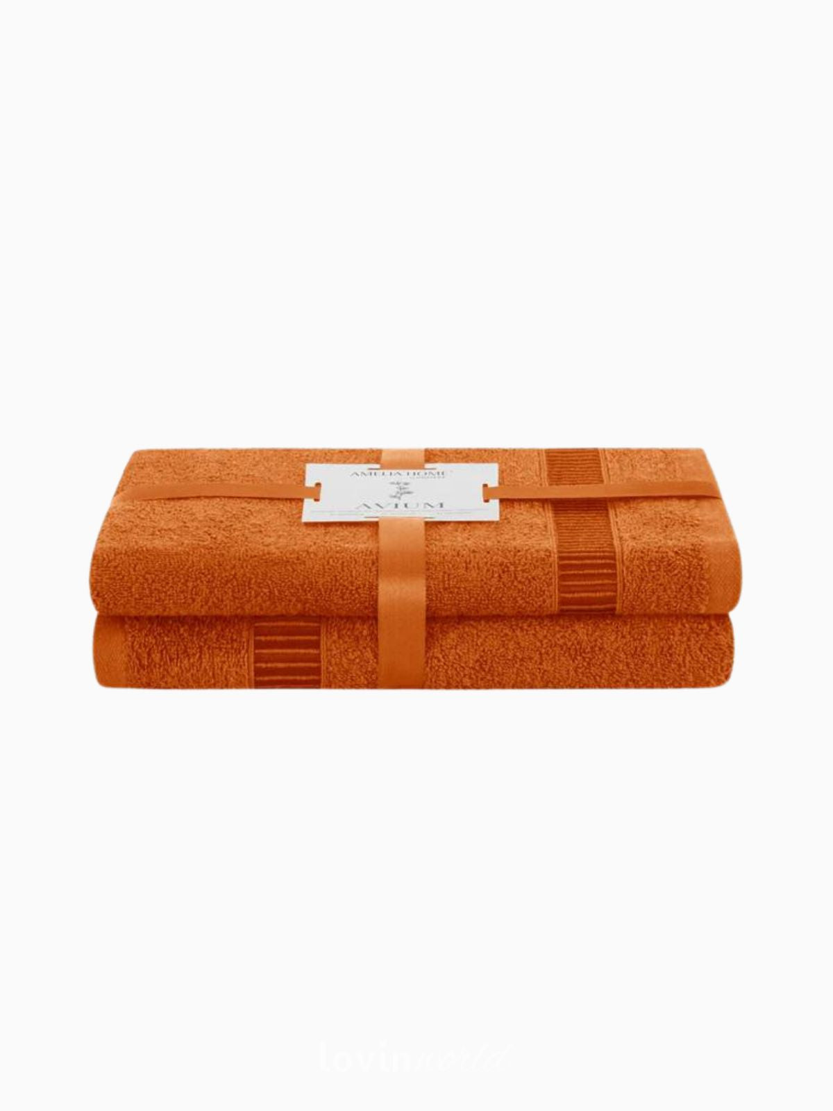 Set 2 Asciugamani da bagno Avium in 100% cotone, colore arancione-1