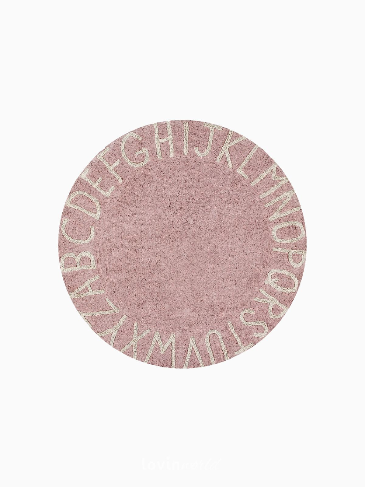 Tappeto in cotone lavabile rotondo ABC, in colore rosa vintage-1