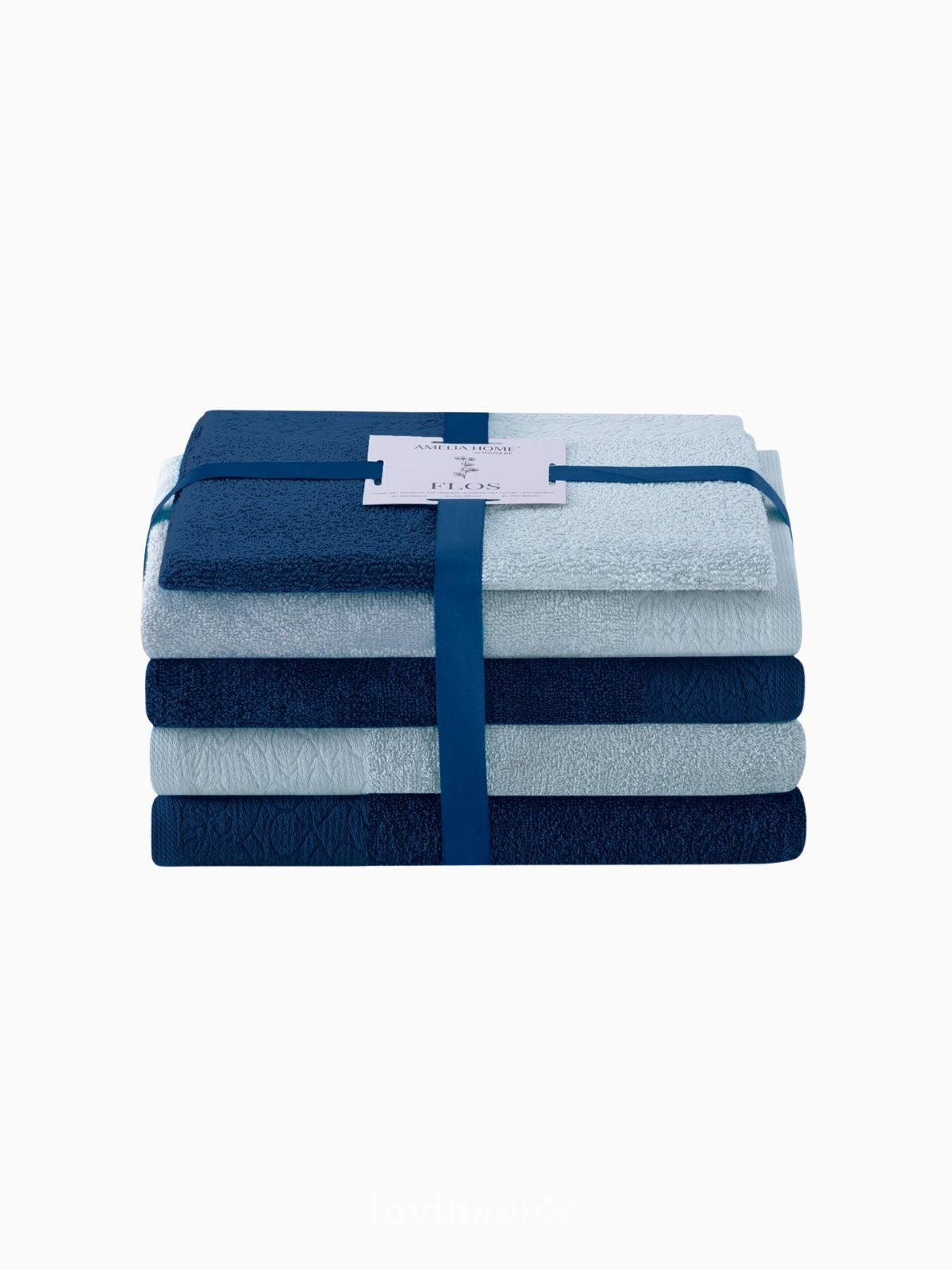 Set 6 Asciugamani da bagno Flos in 100% cotone, colore blu e celeste-1