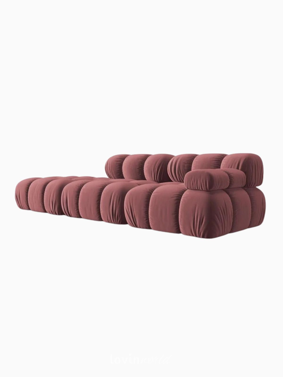 Divano modulare 4 sedute Bellis in velluto, colore rosa-3