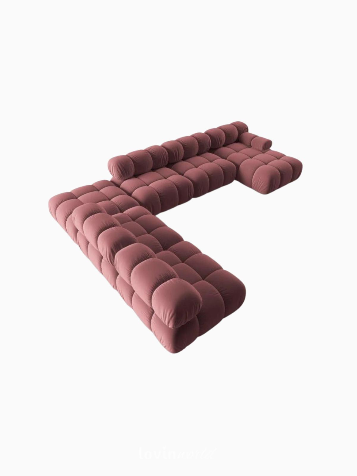 Divano modulare 7 posti Bellis in velluto, colore rosa-3