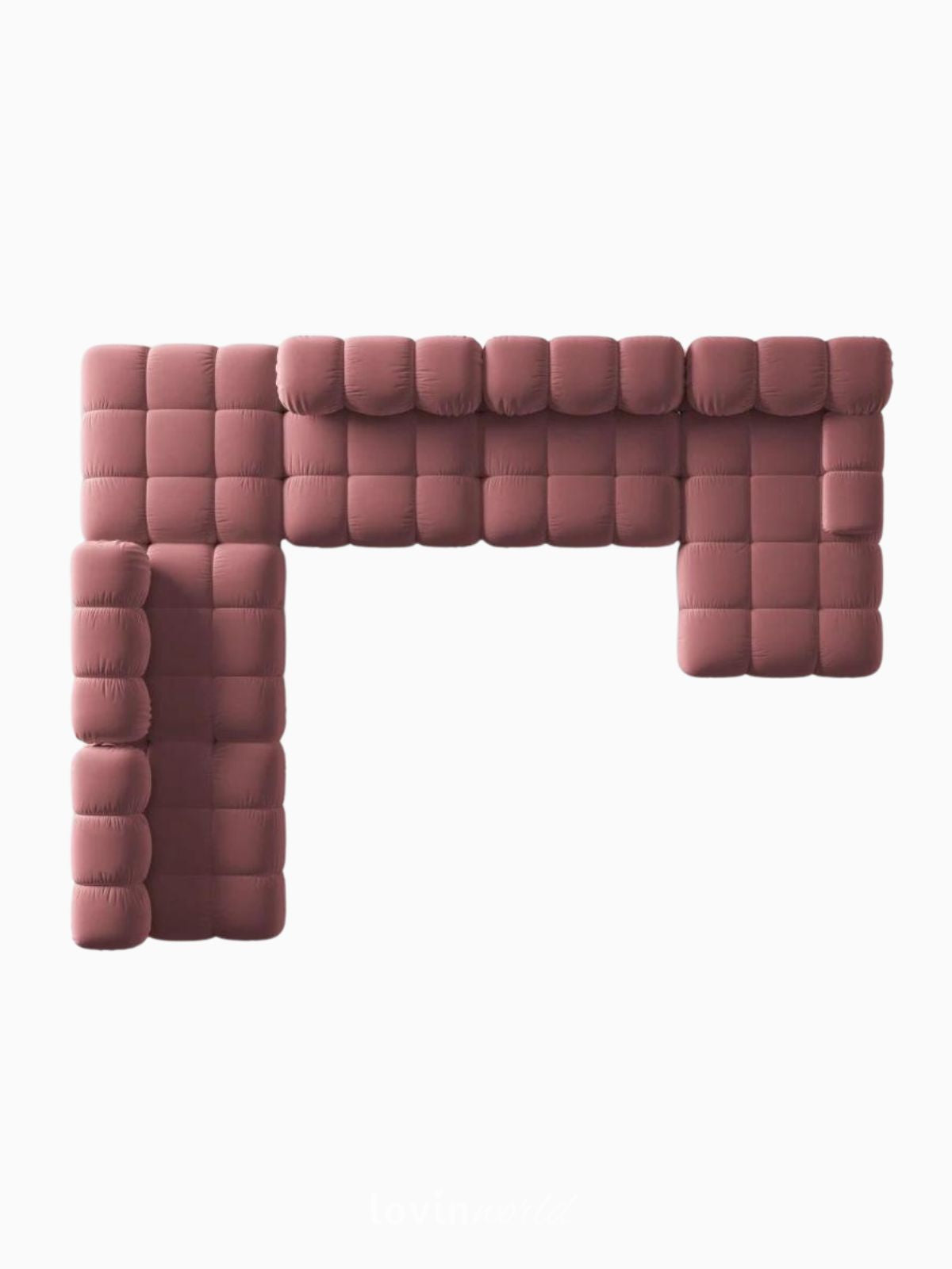 Divano modulare 7 posti Bellis in velluto, colore rosa-5