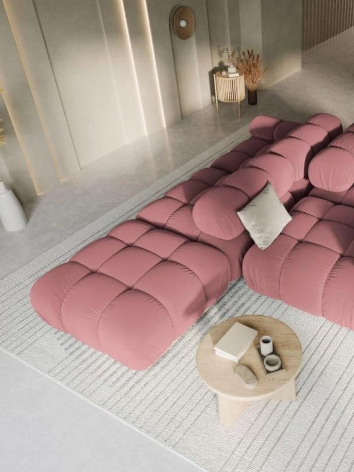 Divano modulare 4 sedute Bellis in velluto, colore rosa-2