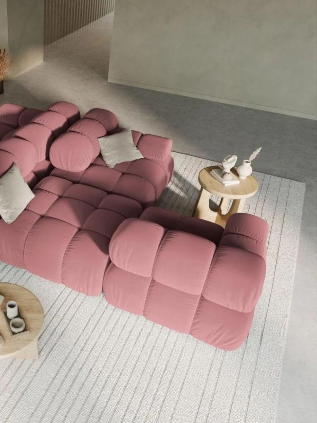 Divano modulare 4 sedute Bellis in velluto, colore rosa-6