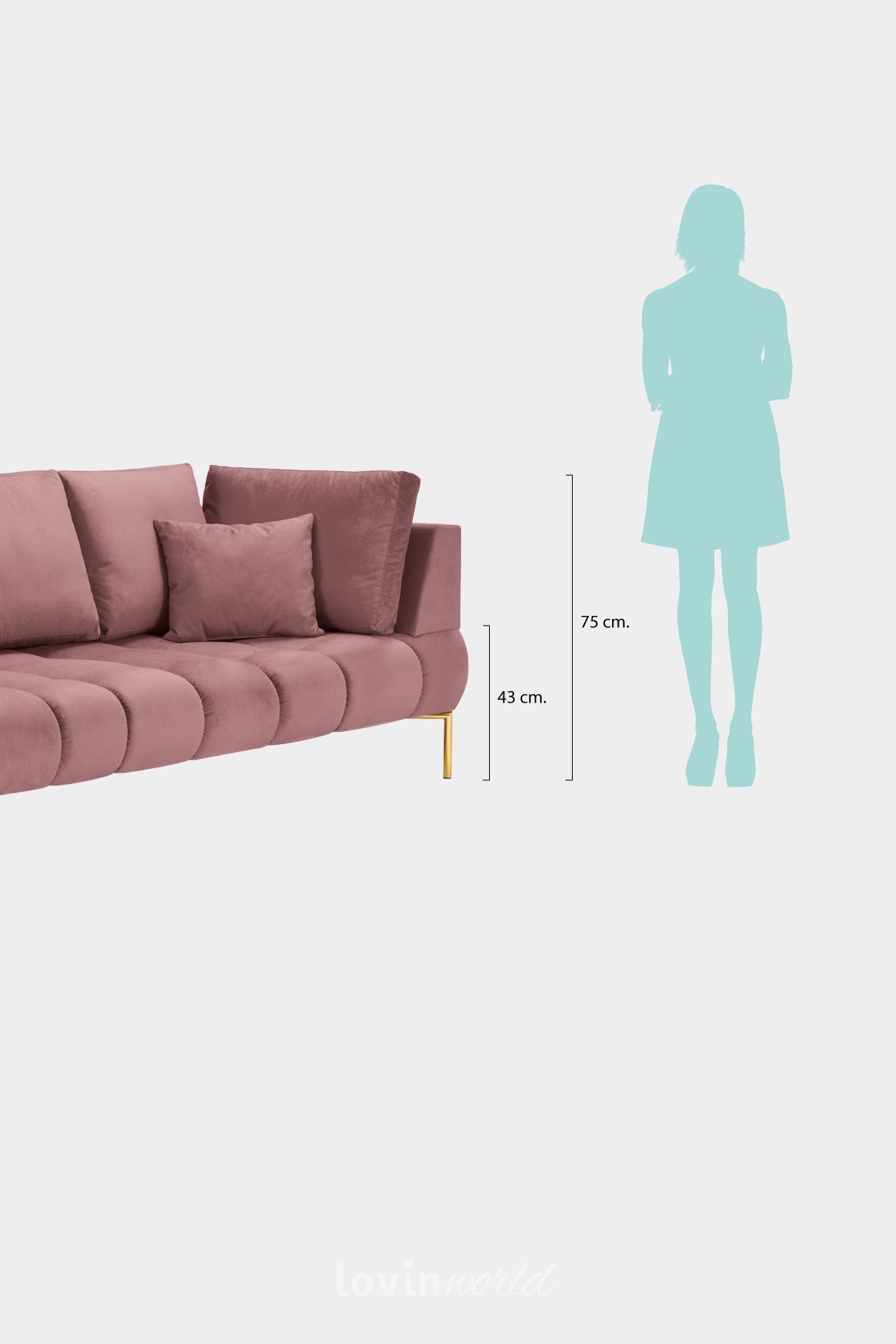 Chaise longue Malvin, in velluto rosa con gambe dorate-LovinWorld