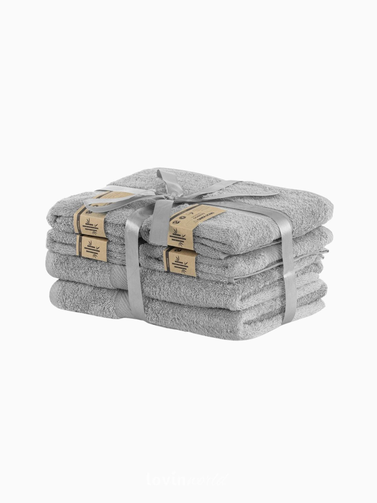 Set 6 Asciugamani da bagno Bamby in 100% cotone, colore grigio chiaro-1