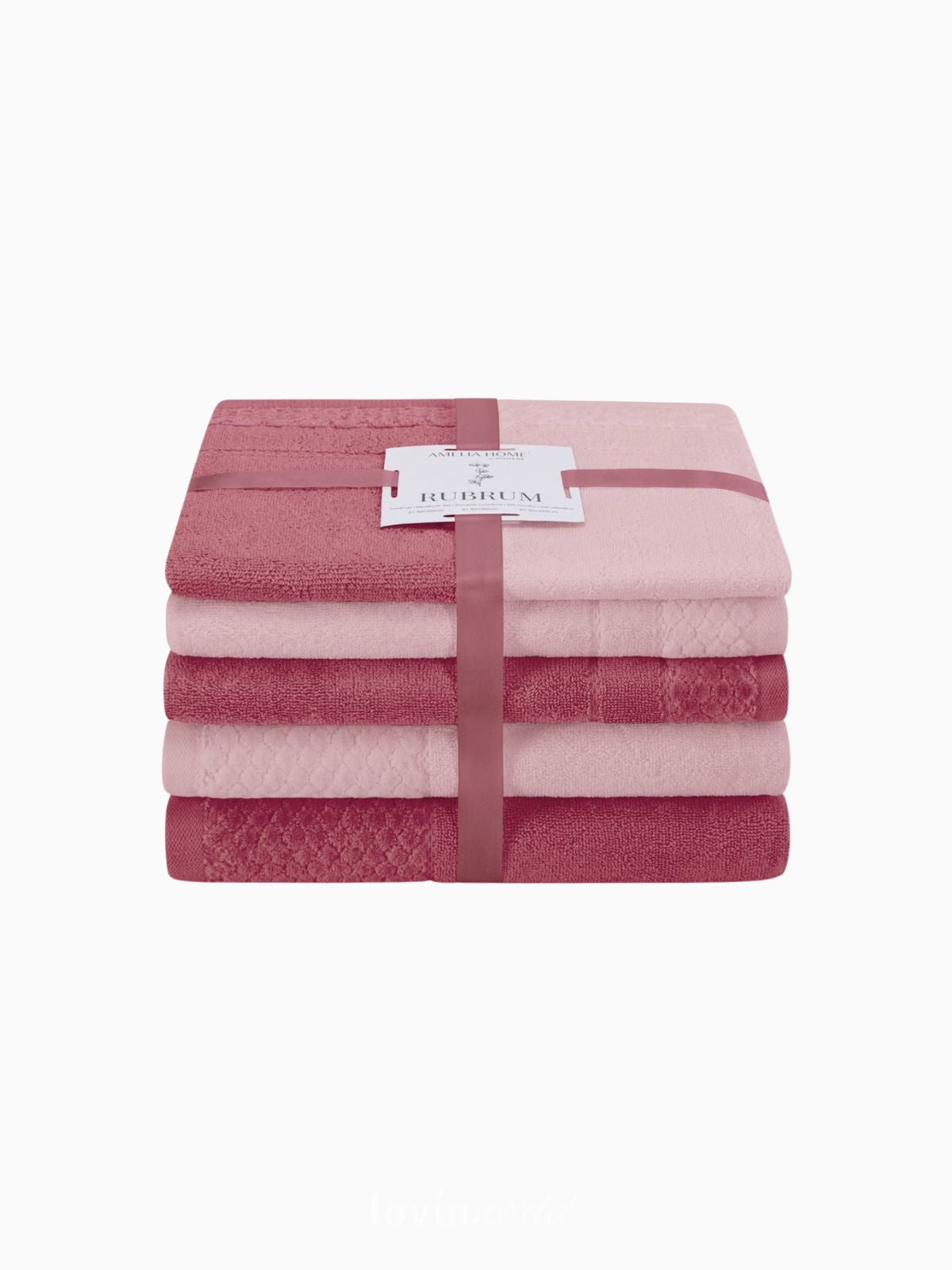 Set 6 Asciugamani da bagno Rubrum in 100% cotone, colore rosa e fucsia-1