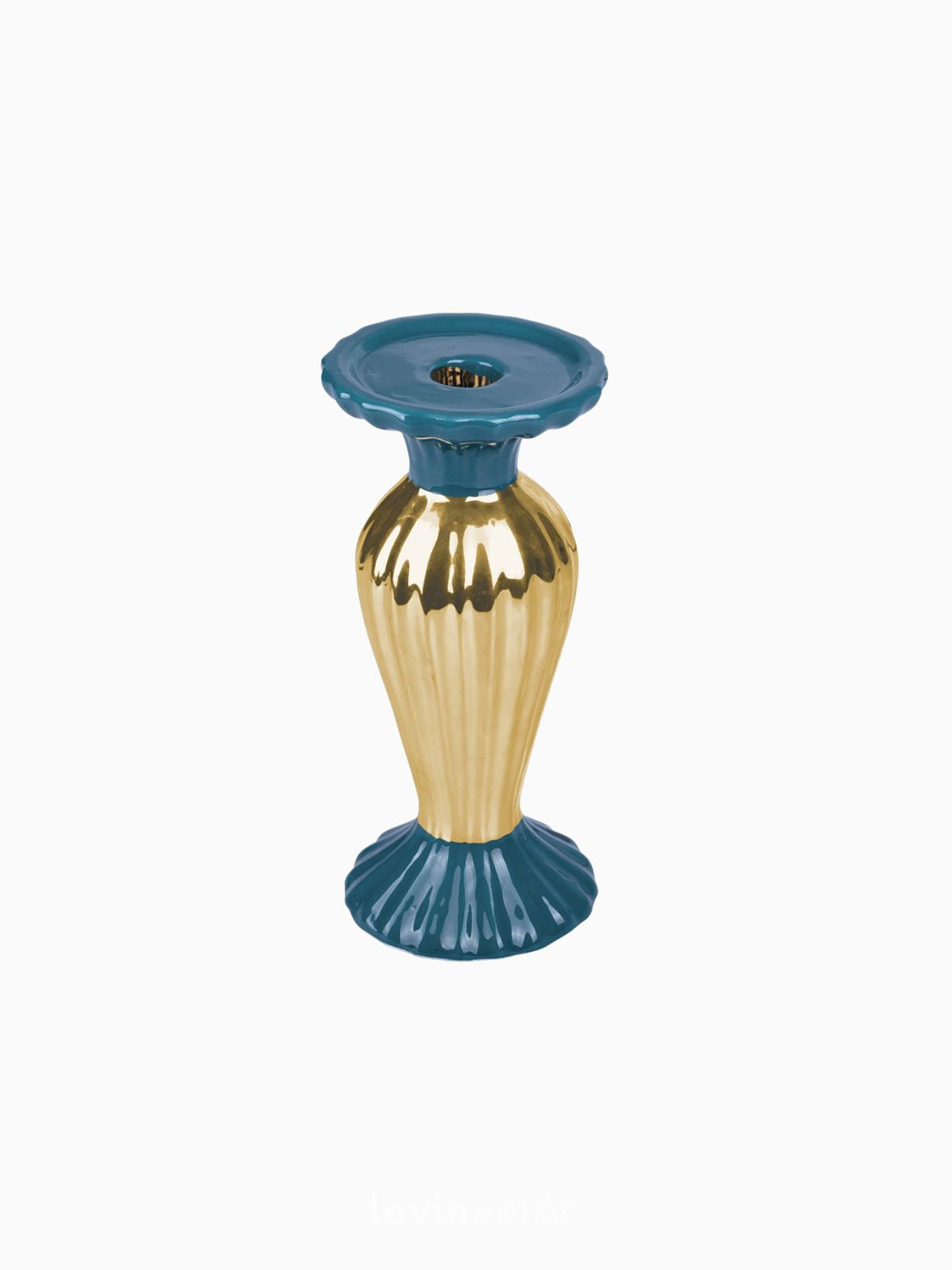 Candeliere Xmas in ceramica, colore oro e ottanio 21 cm.-1