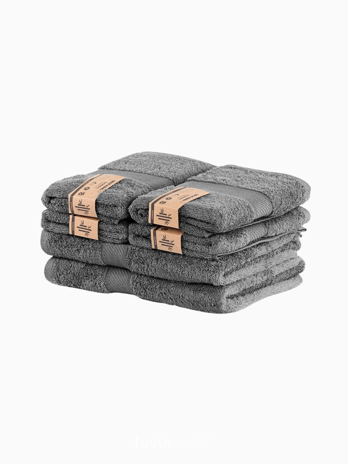 Set 6 Asciugamani da bagno Bamby in 100% cotone, colore grigio-1