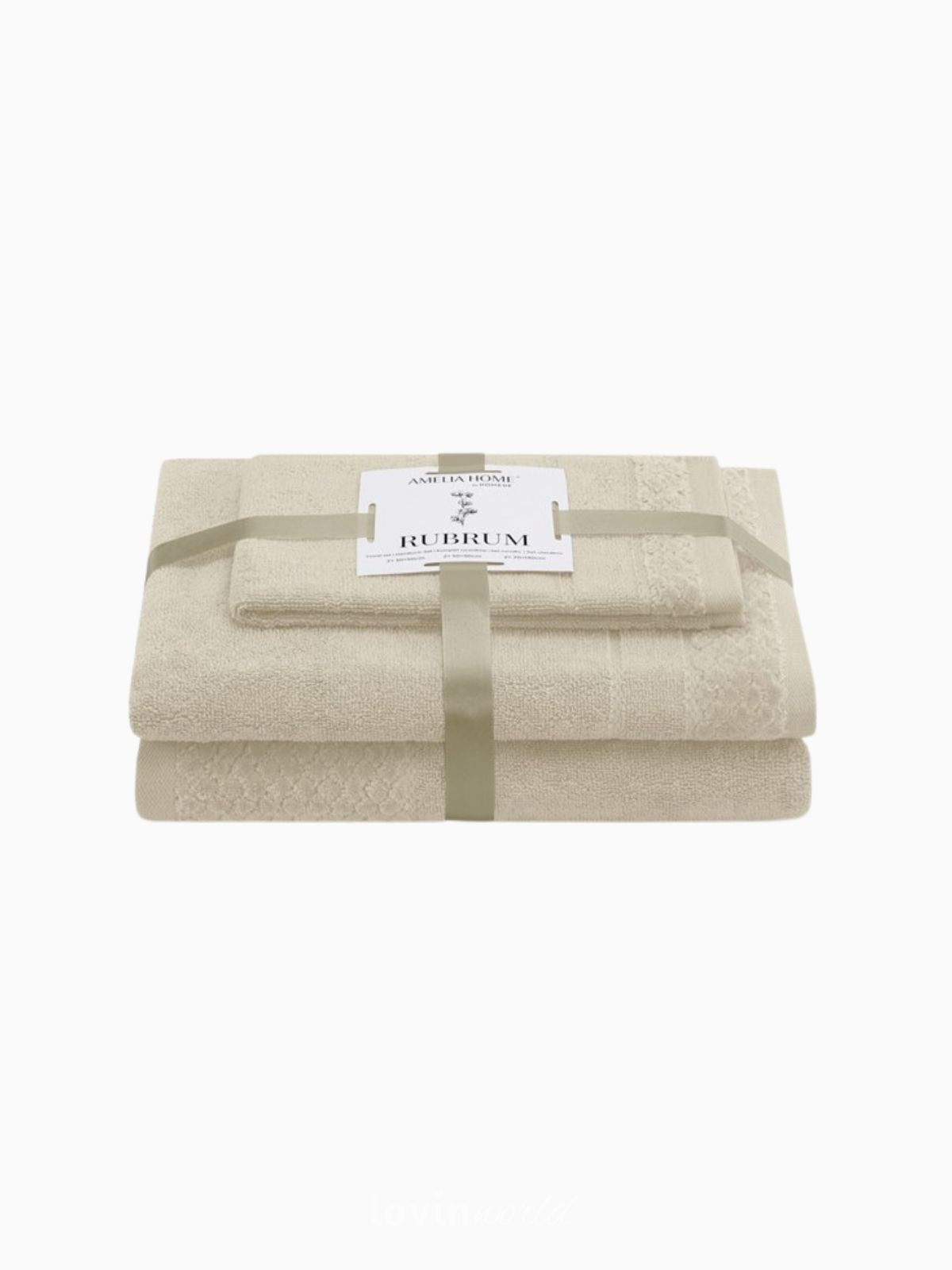 Set 3 Asciugamani da bagno Rubrum in 100% cotone, colore beige-1