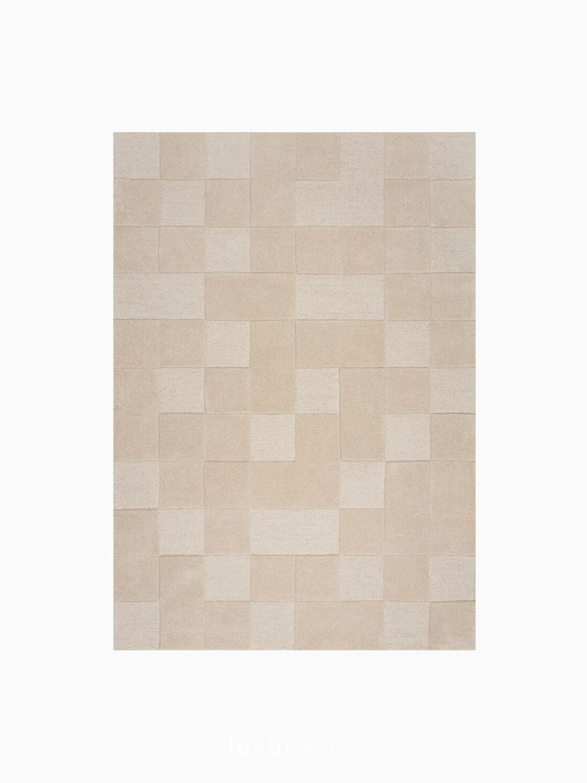 Tappeto moderno Checkerboard in lana, colore naturale-1
