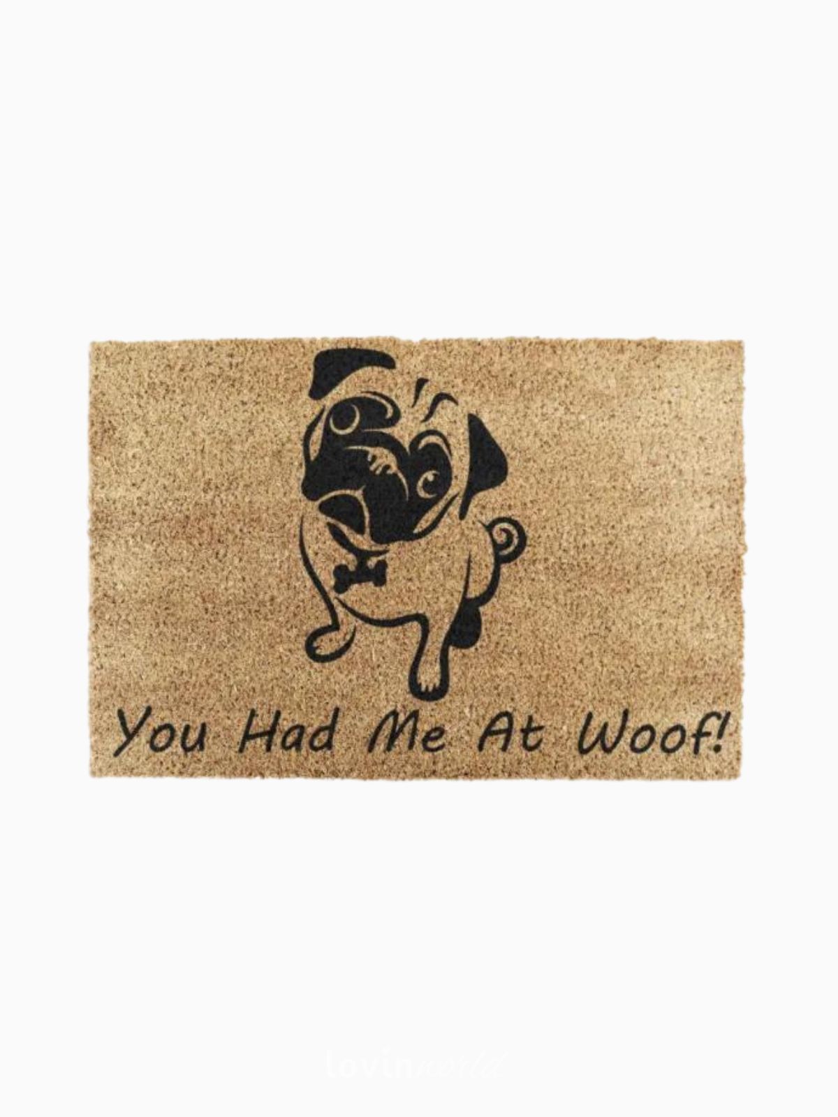 Zerbino You Had Me At Woof Pug, in fibra di cocco naturale 40x60 cm.-1