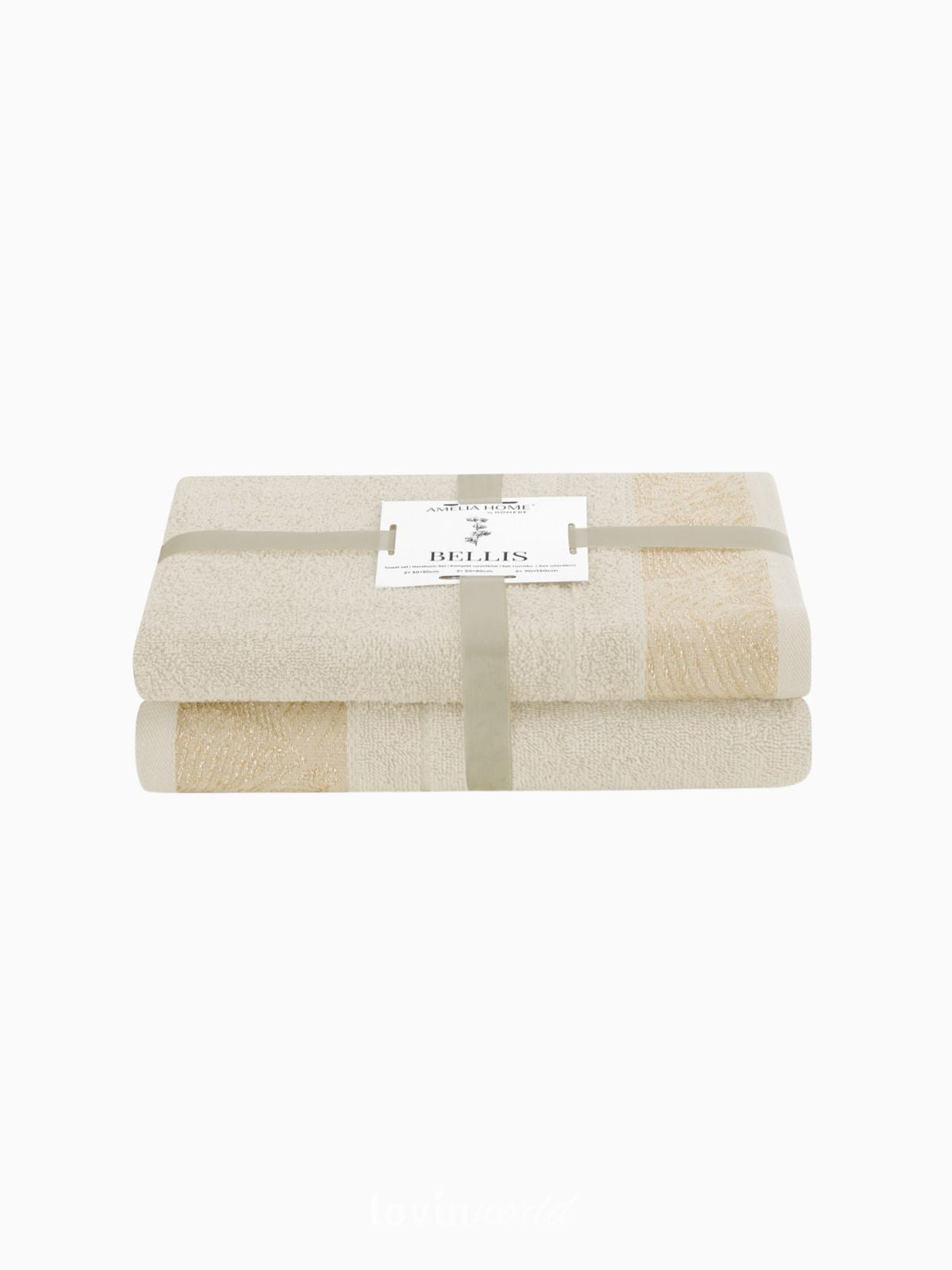 Set 2 Asciugamani da bagno Bellis in 100% cotone, colore beige-1