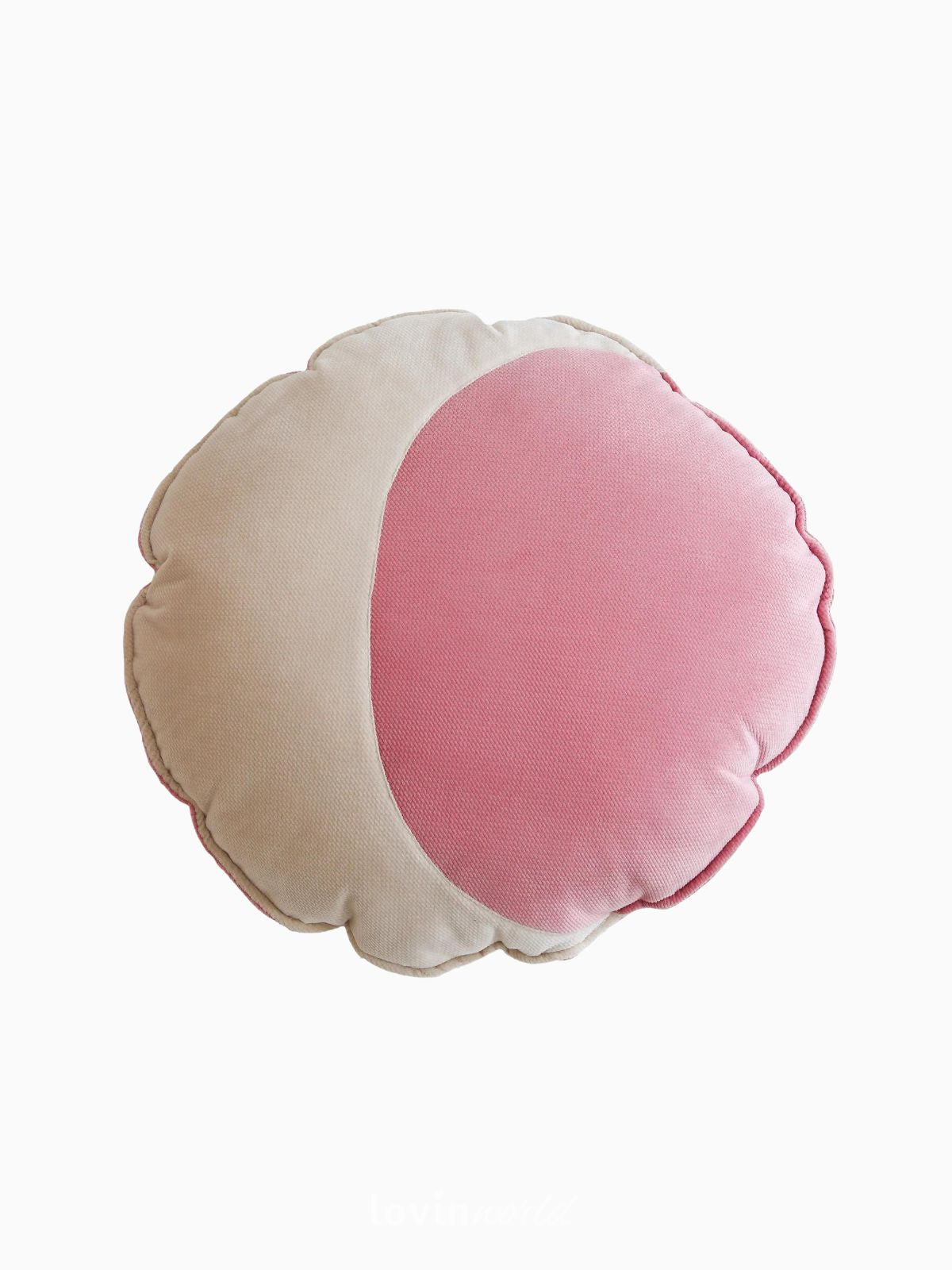 Cuscino Luna 100% velluto in colore rosa e beige 39x39 cm.-1