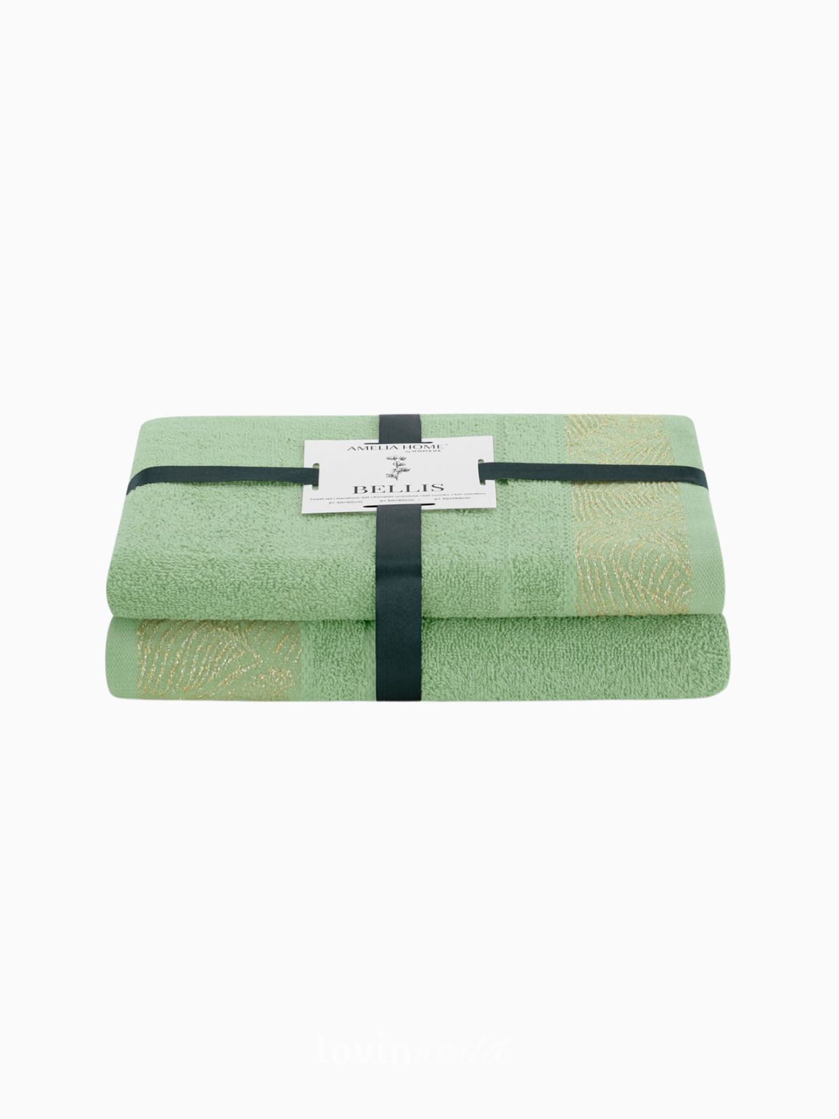 Set 2 Asciugamani da bagno Bellis in 100% cotone, colore verde-1