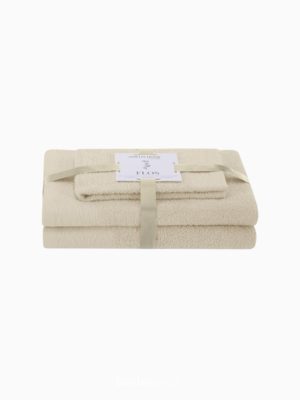 Set 3 Asciugamani da bagno Flos in 100% cotone, colore beige-1