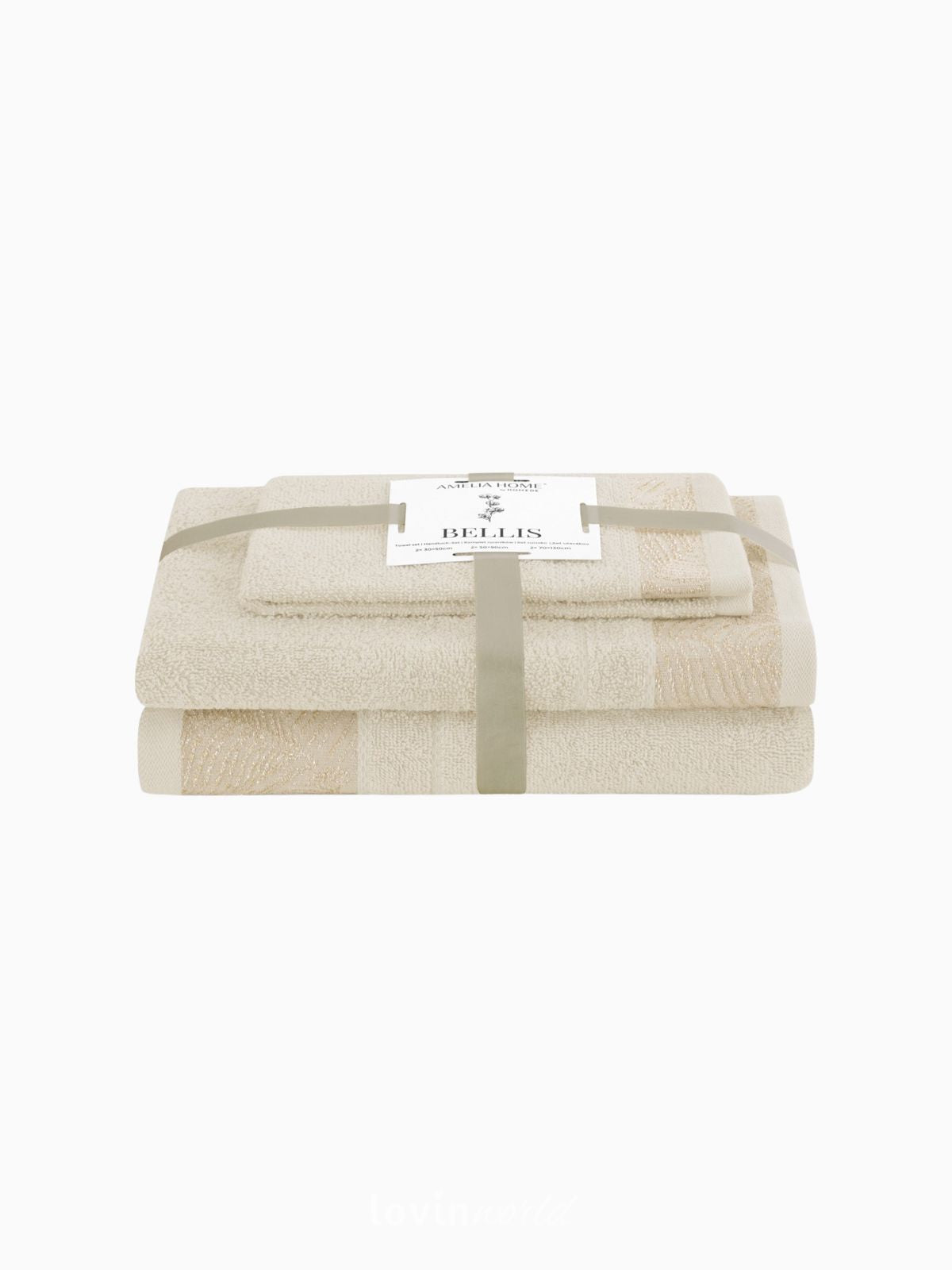 Set 3 Asciugamani da bagno Bellis in 100% cotone, colore beige-1