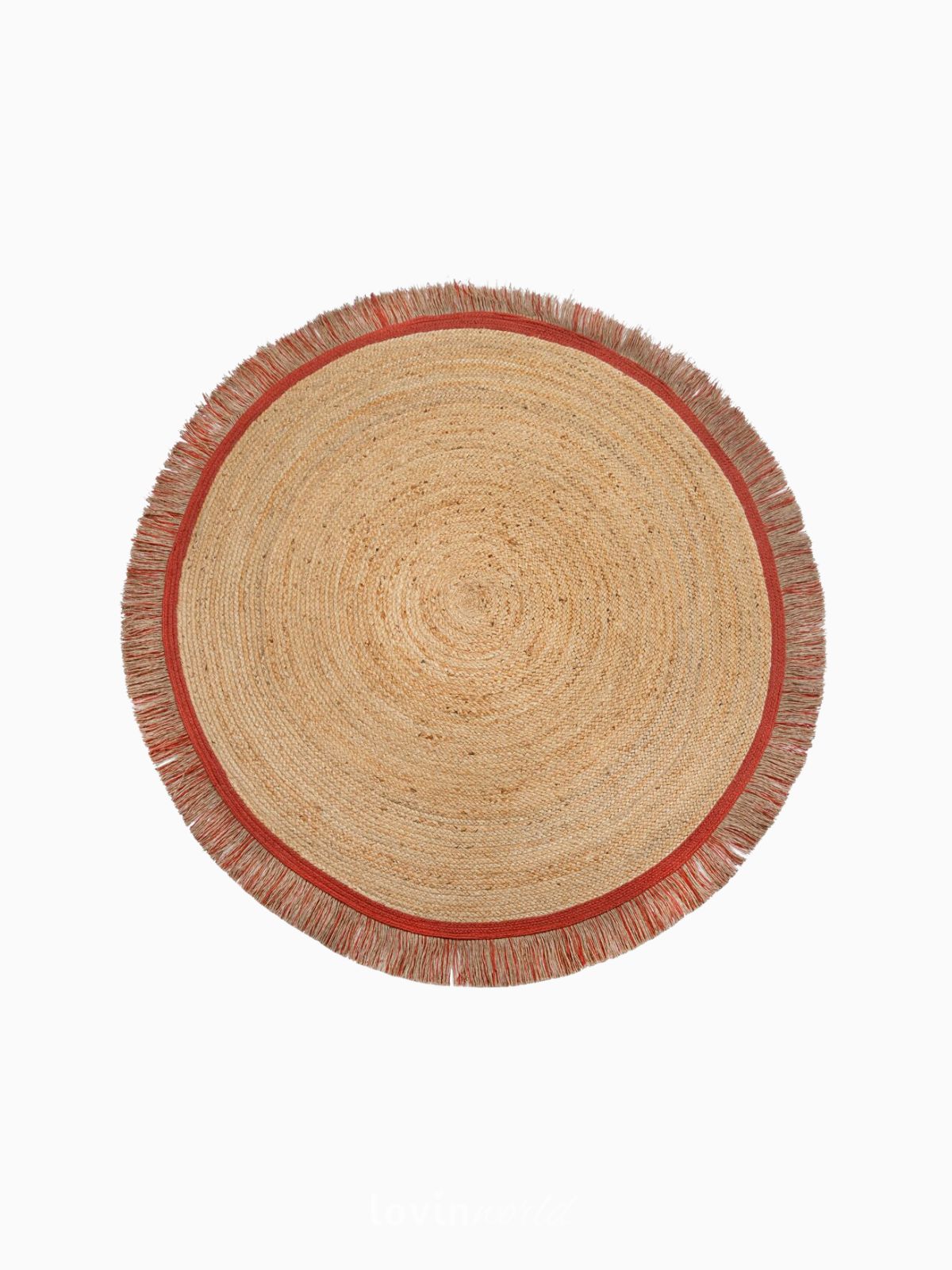 Tappeto rotondo Kahana in iuta, in colore rosso e naturale 180x180 cm.-1