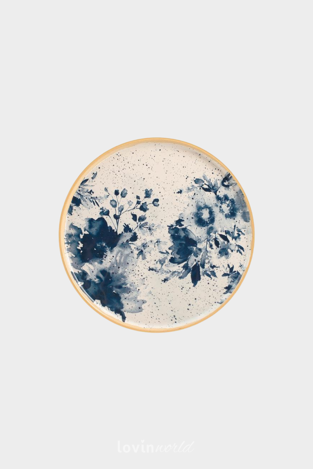 Piatto frutta Indigo in stoneware con decori floreali blu 21 cm.-1