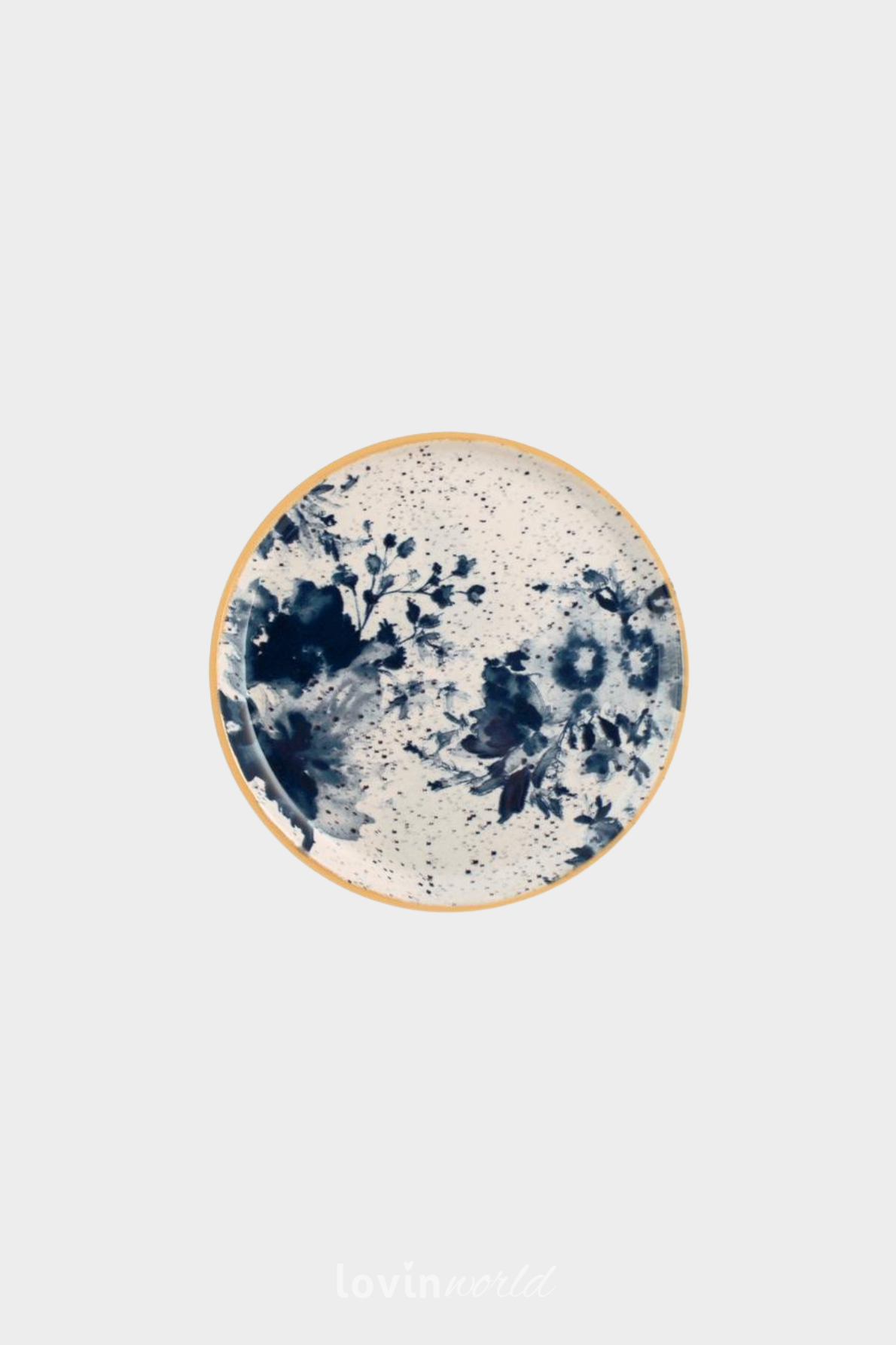 Piatto pane Indigo in stoneware con decori floreali blu 14 cm.-1