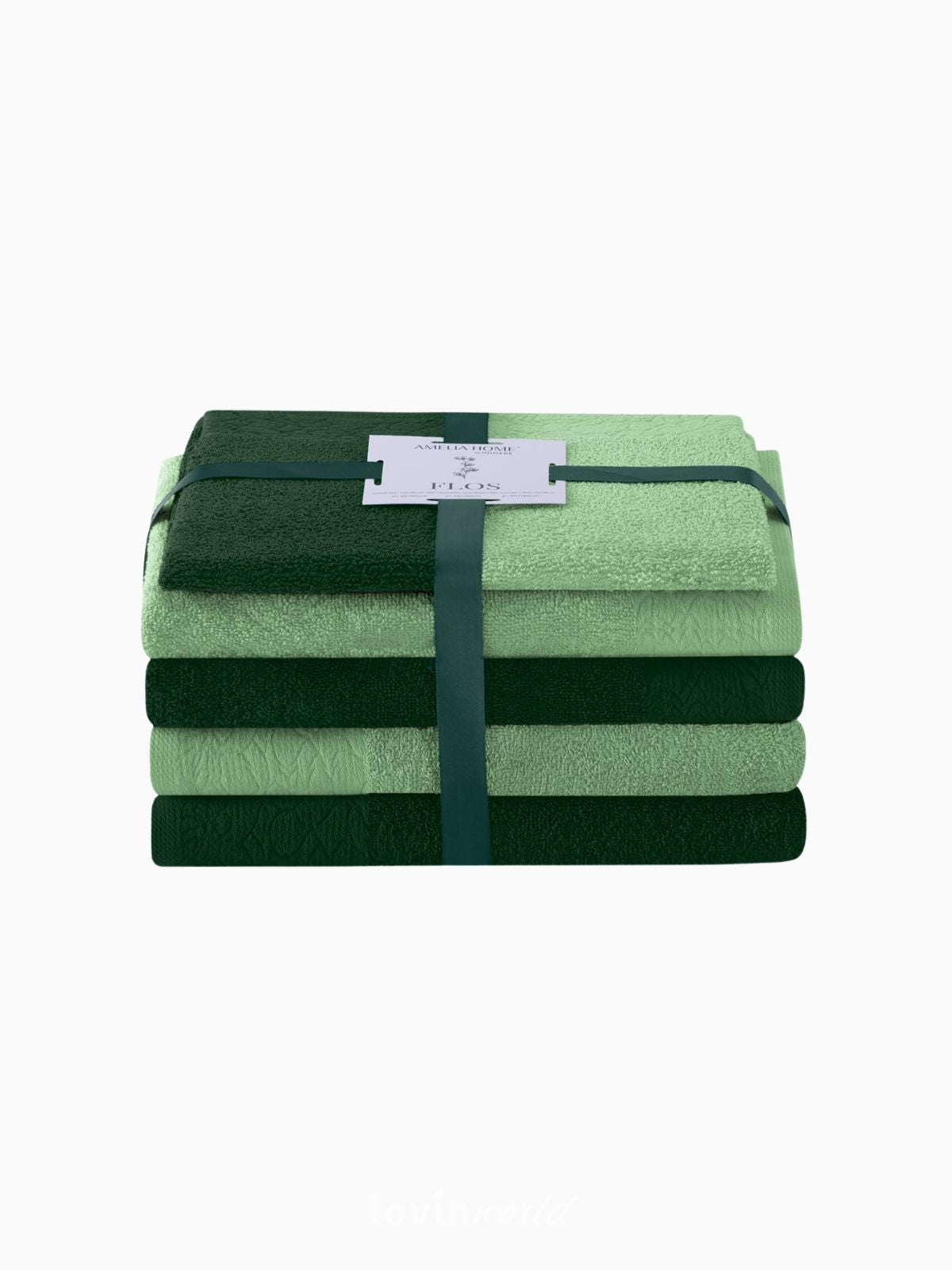 Set 6 Asciugamani da bagno Flos in 100% cotone, colore verde chiaro e scuro-1