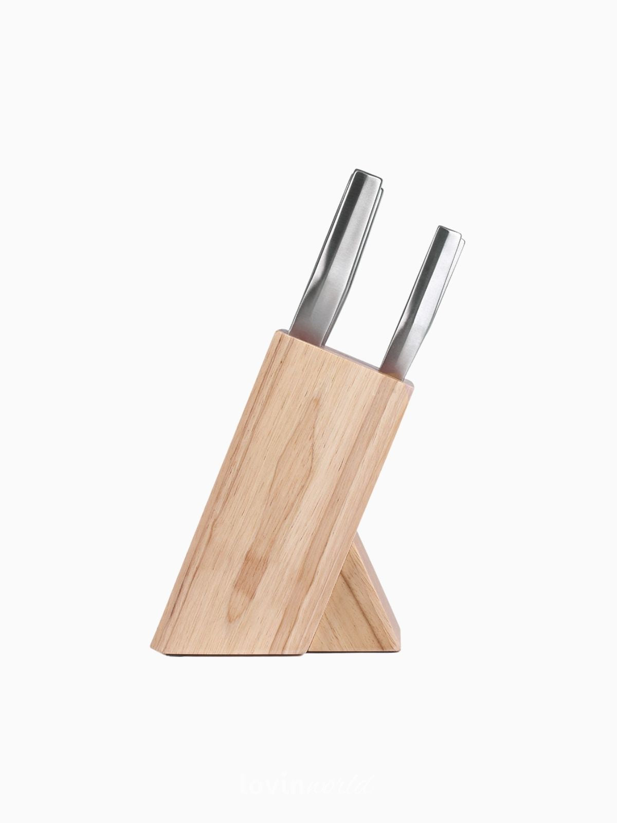 Ceppo in legno con 5 coltelli in acciaio inox MEC134-1