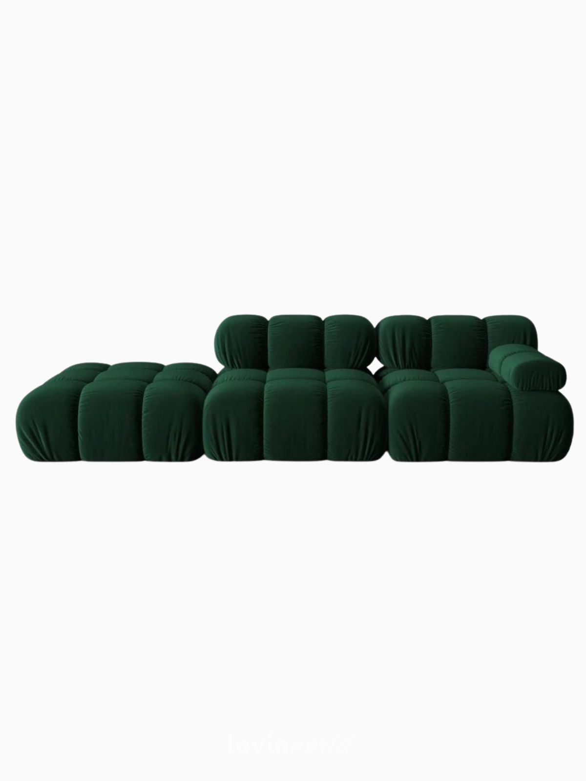 Divano modulare 4 sedute Bellis in velluto, colore verde-1