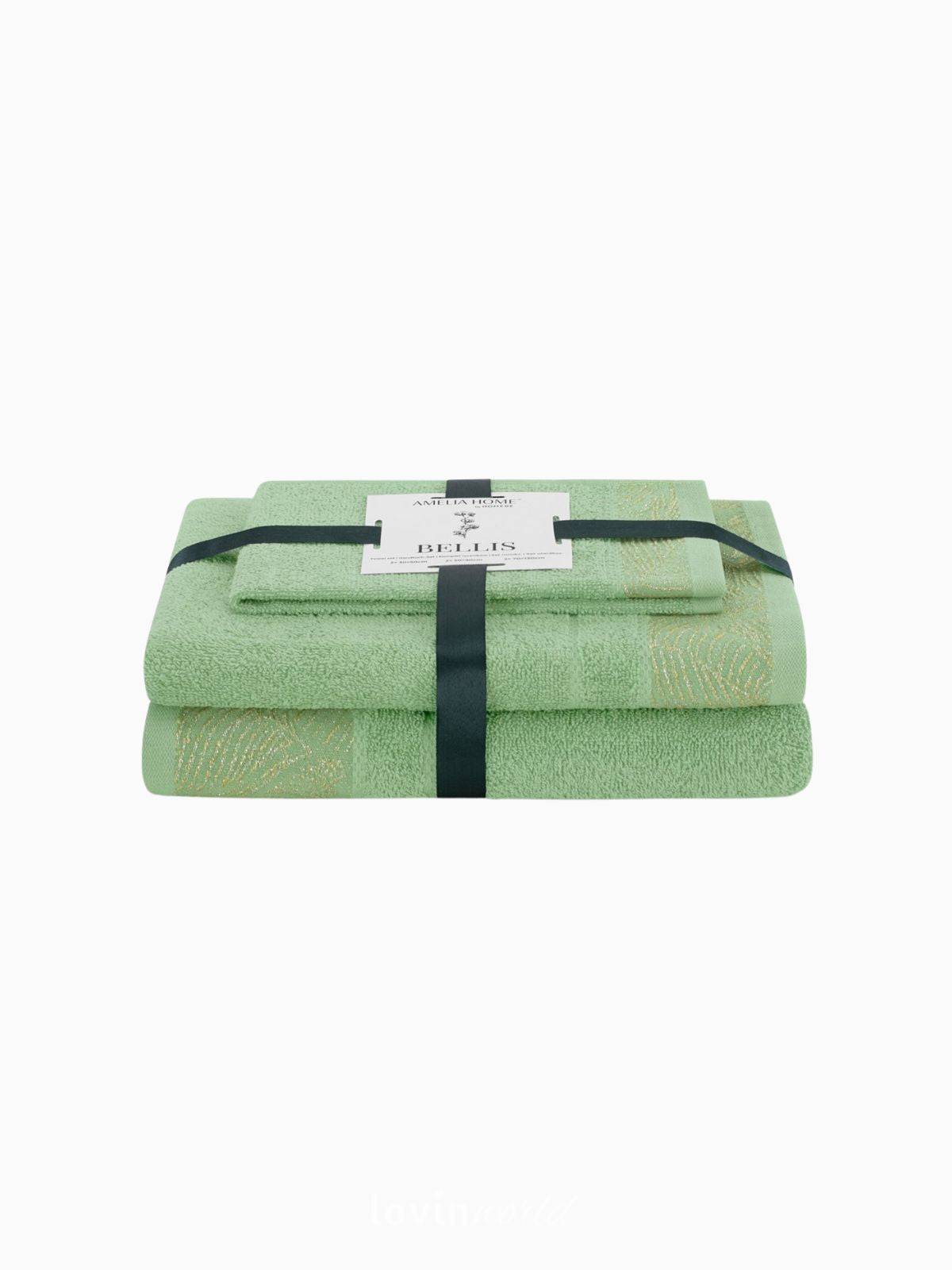 Set 3 Asciugamani da bagno Bellis in 100% cotone, colore verde-1
