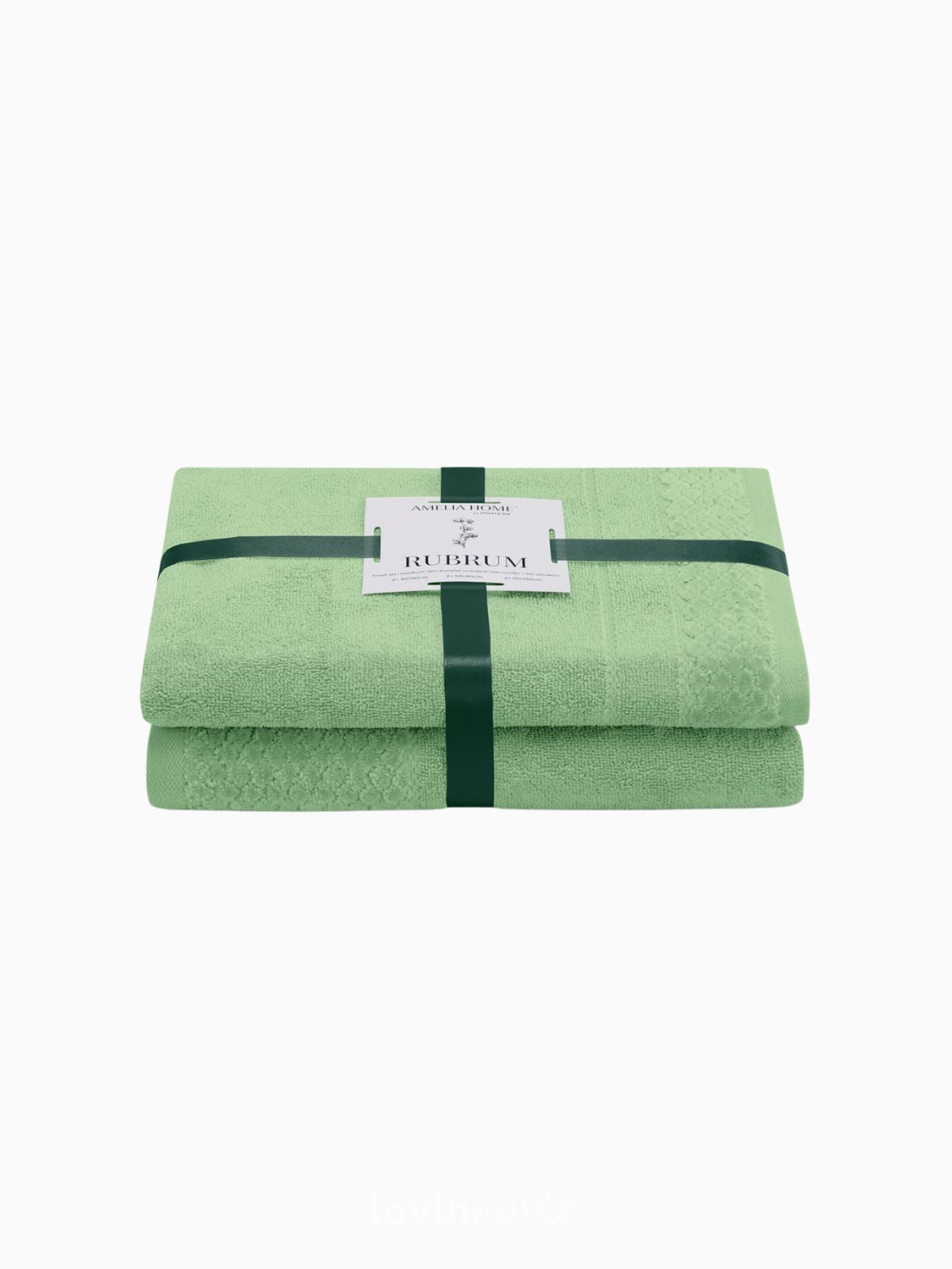 Set 2 Asciugamani da bagno Rubrum in 100% cotone, colore verde chiaro-1