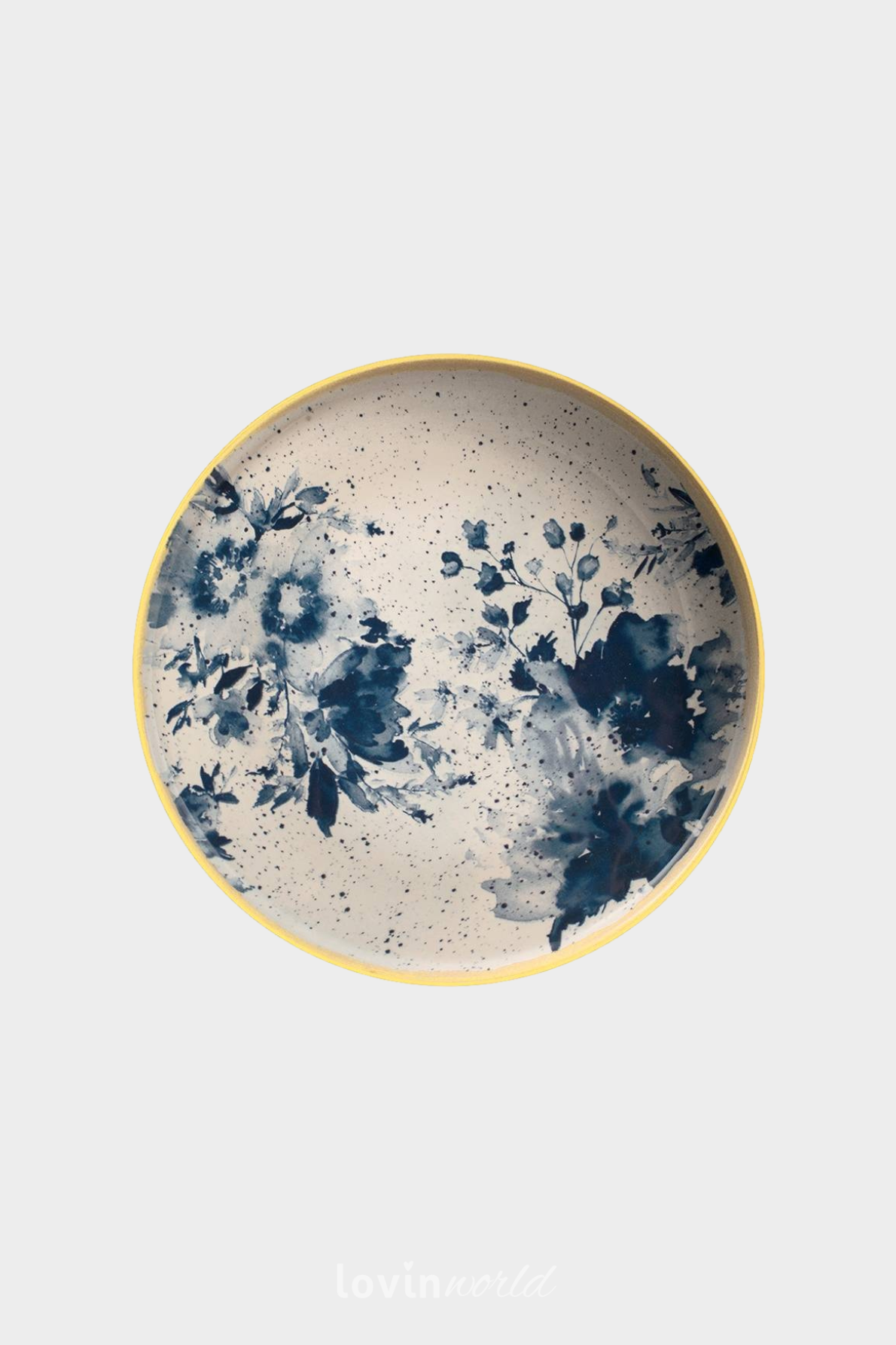 Piatto fondo Indigo in stoneware con decori floreali blu 20 cm.-1