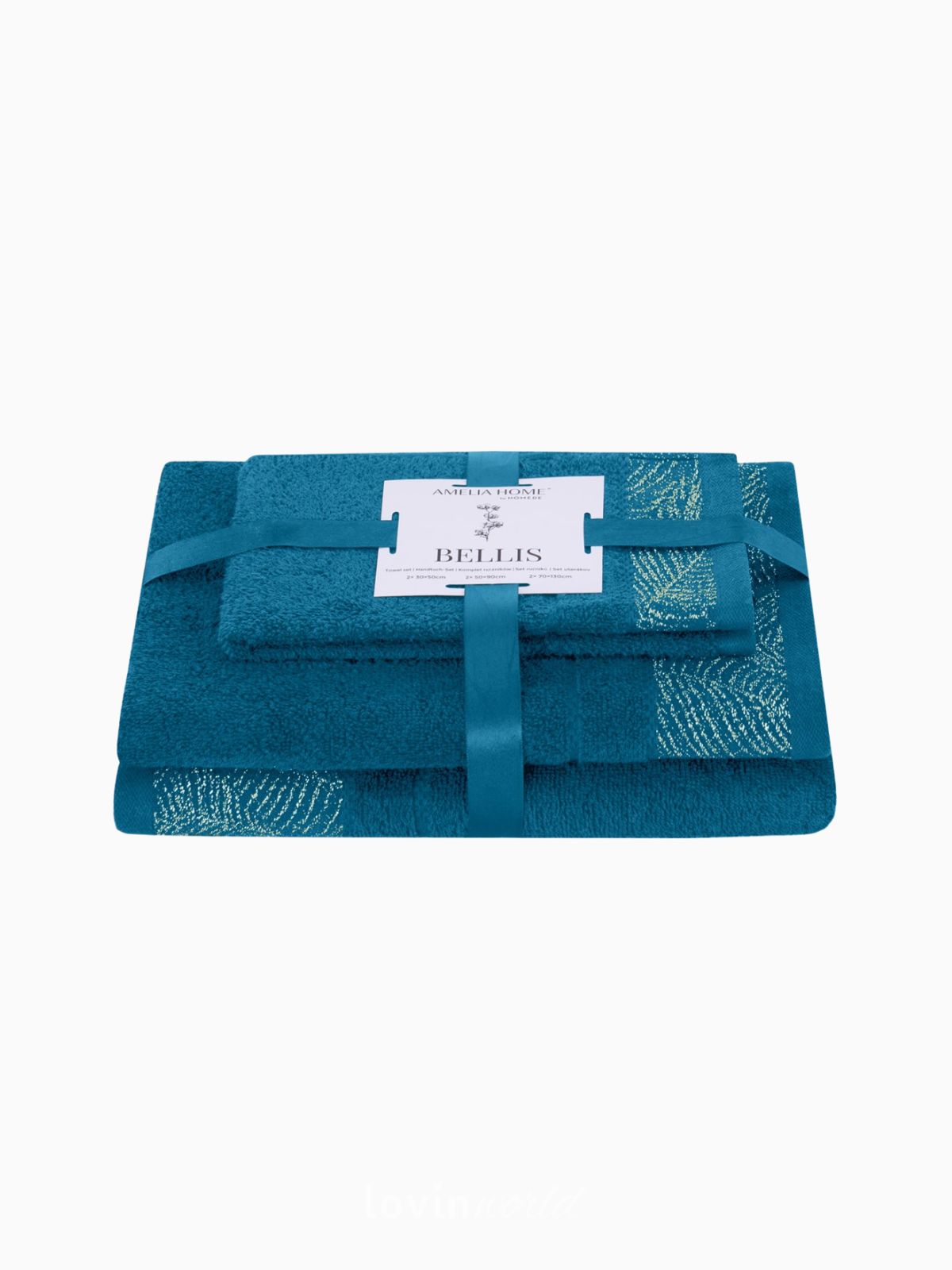 Set 3 Asciugamani da bagno Bellis in 100% cotone, colore azzurro-1