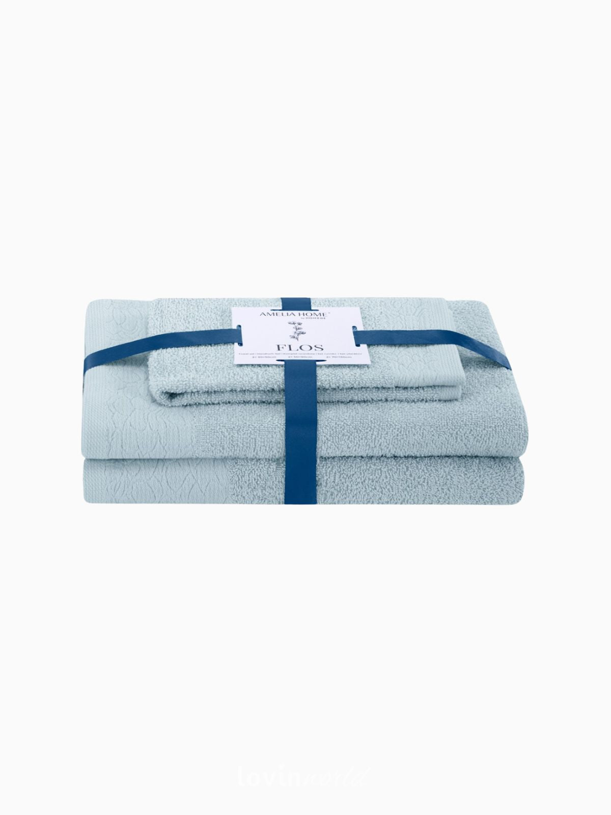 Set 3 Asciugamani da bagno Flos in 100% cotone, colore celeste-1