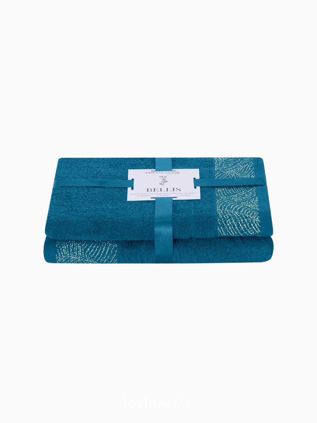 Set 2 Asciugamani da bagno Bellis in 100% cotone, colore azzurro-1